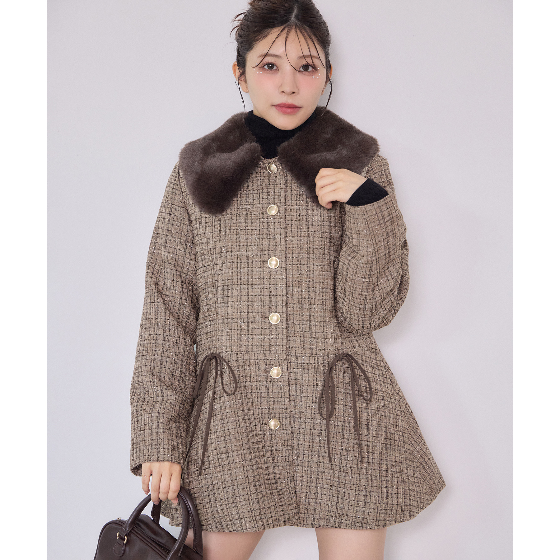 ティペット付きリボンノーカラーコート | ファッション通販サイト NUGU 