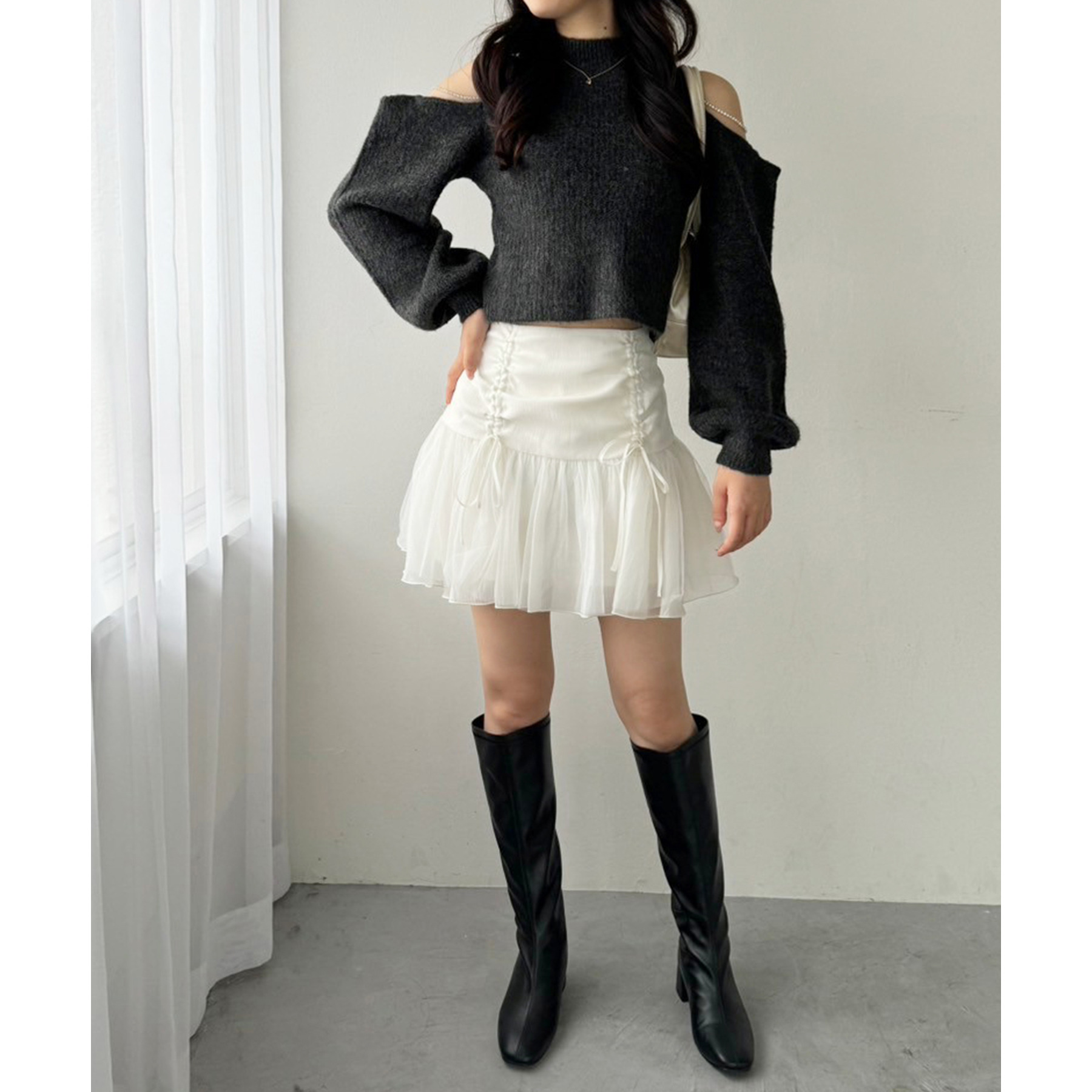 トリートユアセルフ　ミニスカート　キュトロット 大特価】イエロー グリッドチェック柄 クロップドトップス ベア