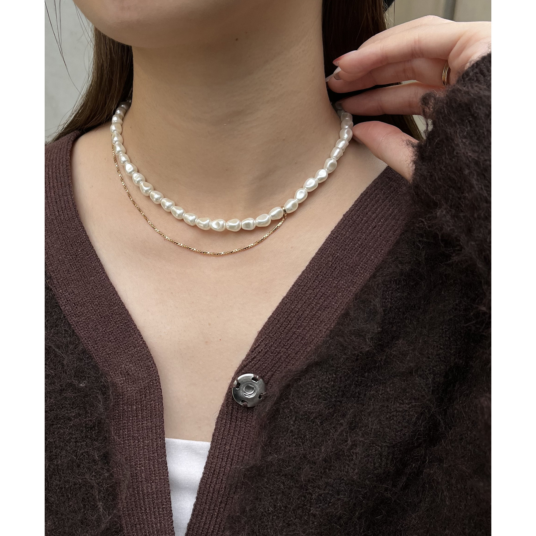 ゴールドチェーン パール タッセル ネックレス パール ネックレス ロング 結婚式 5連 ゴールドチェーンMIX