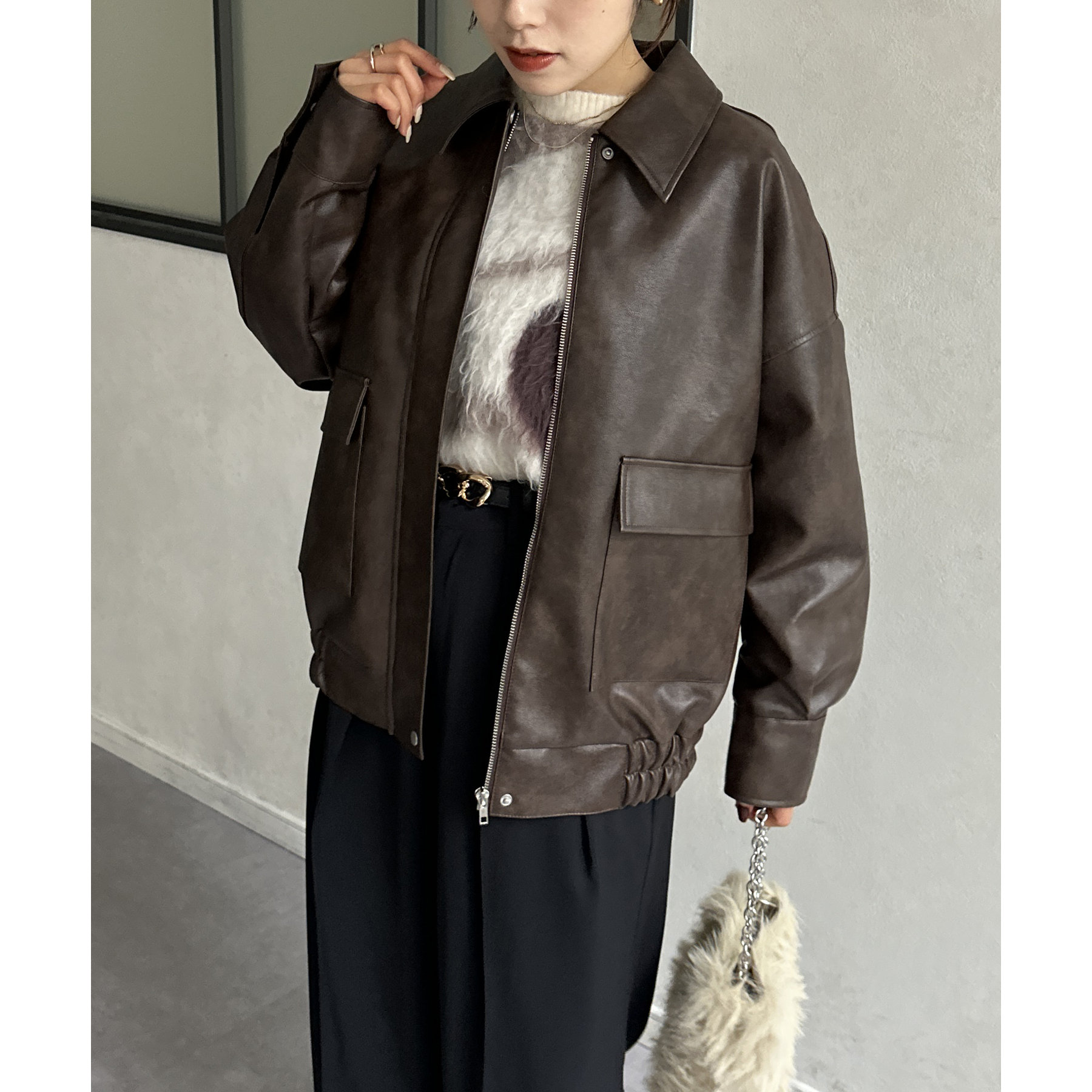 ステンカラー合皮ブルゾン | ファッション通販サイト NUGU