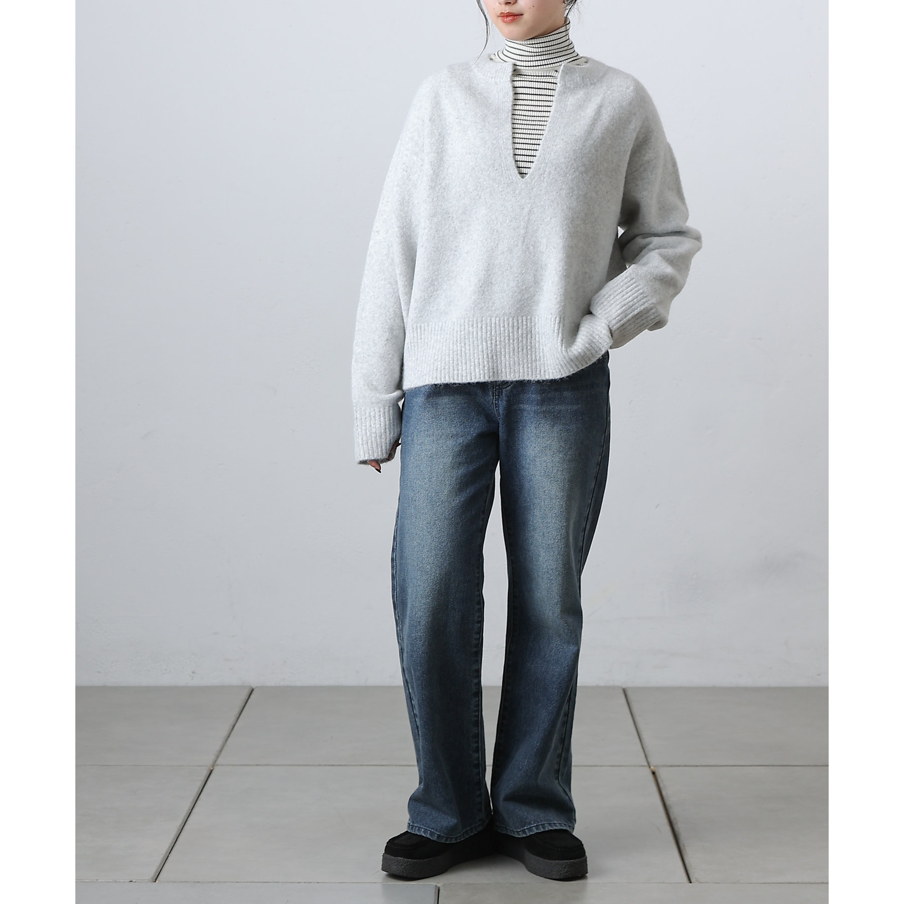 微起毛キーネックニットプルオーバー | ファッション通販サイト NUGU