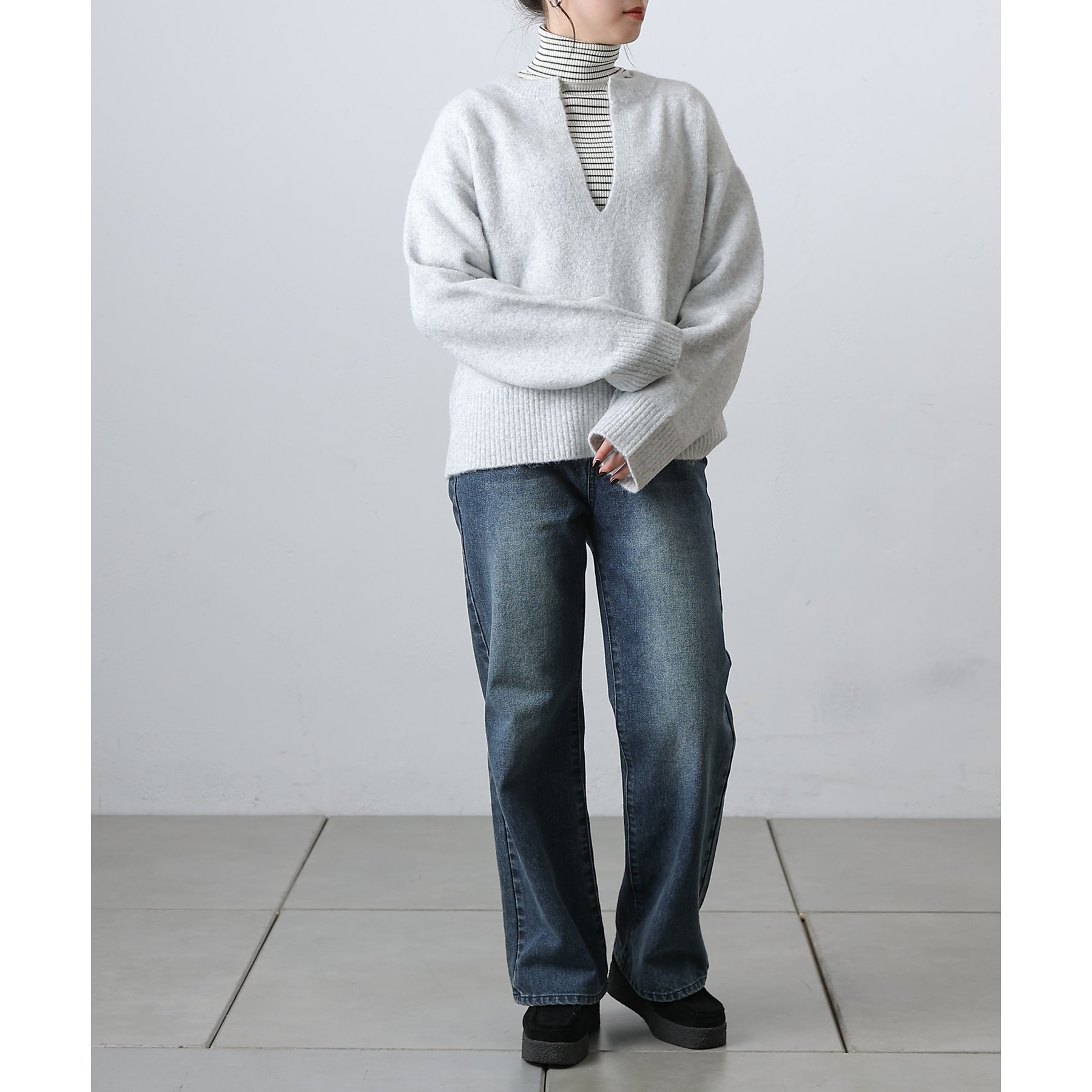 微起毛キーネックニットプルオーバー | ファッション通販サイト NUGU