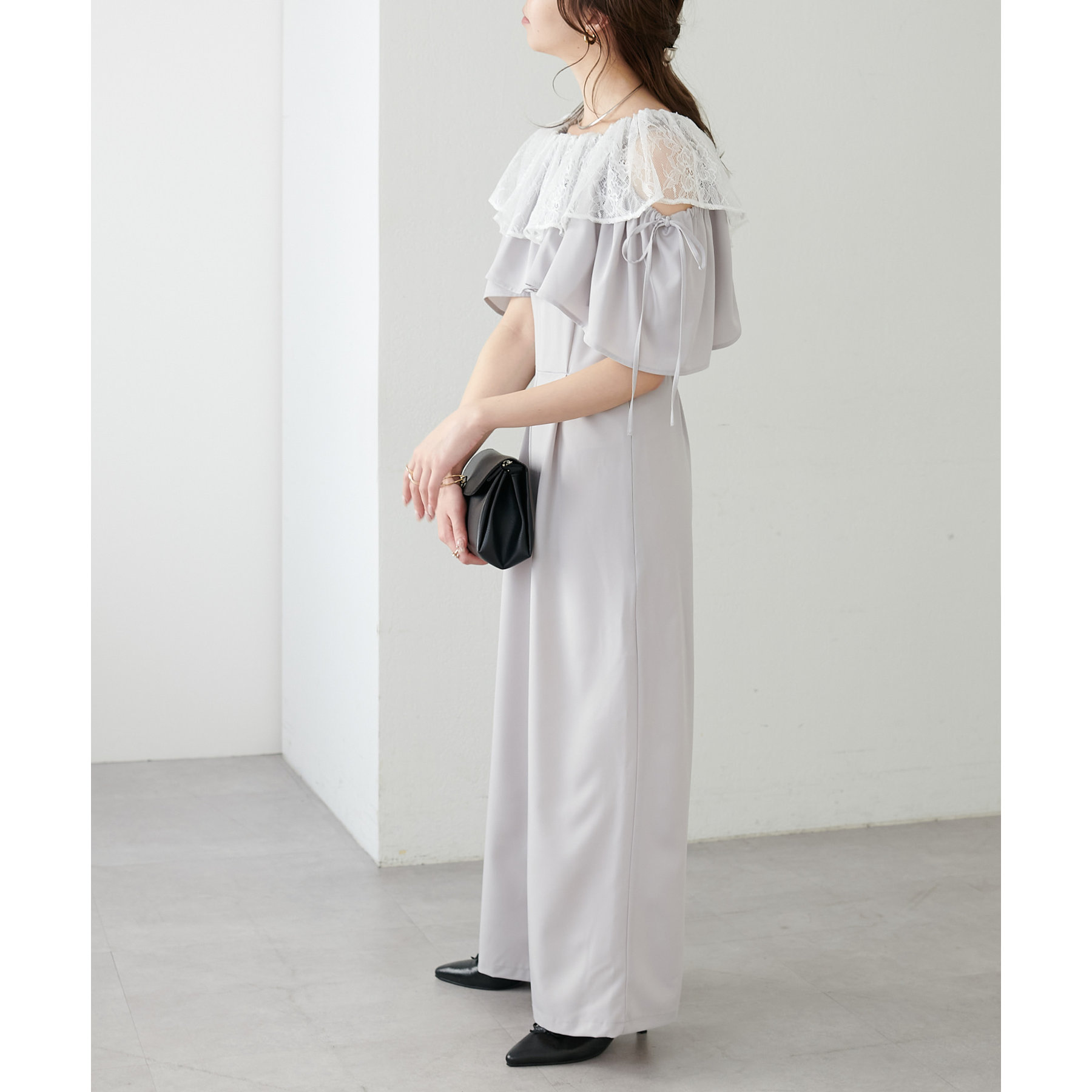 Drawer 別注　サロペットT-mat ブラック　フリル Drawer 別注 サロペットT-mat ブラック フリル Drawer 別注