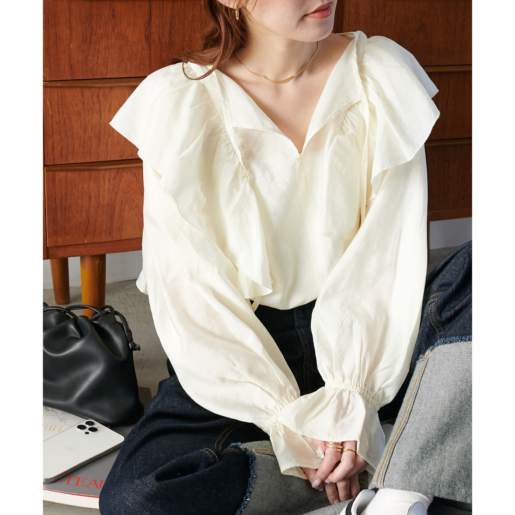 our 新作 フリルカラーブラウス ベージュ 新色追加!/6色展開】フリルブラウス《WEB限定カラーあり