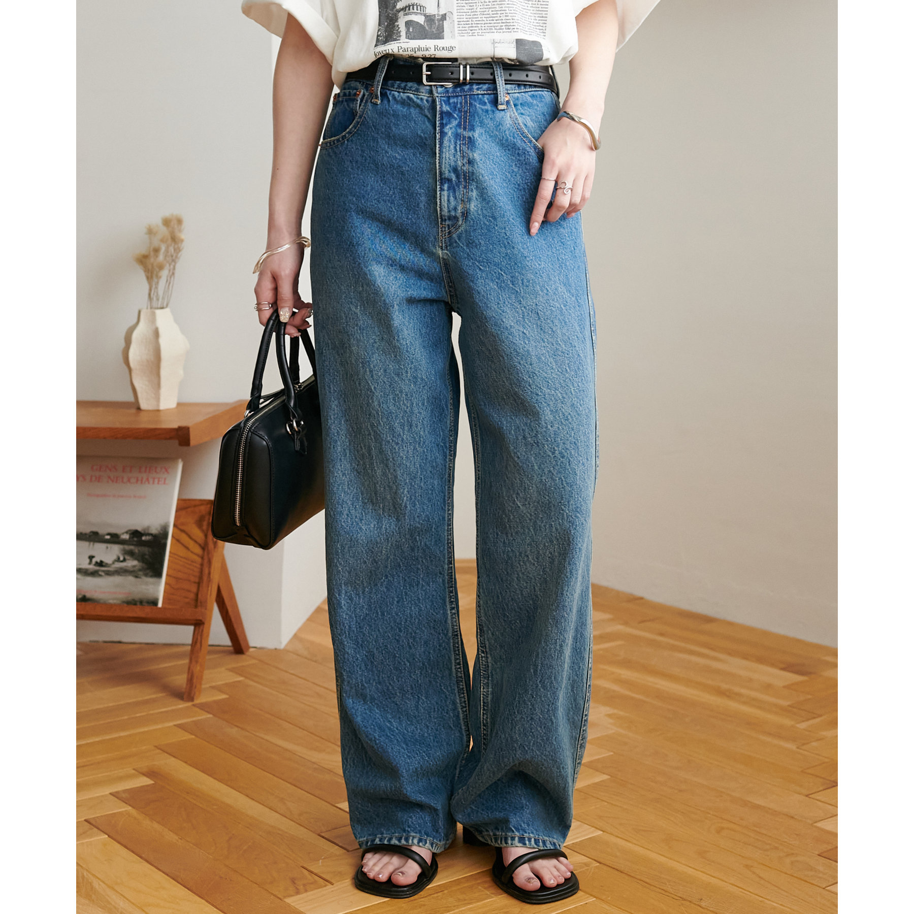 ビンテージ加工デニムストレートパンツ | ファッション通販