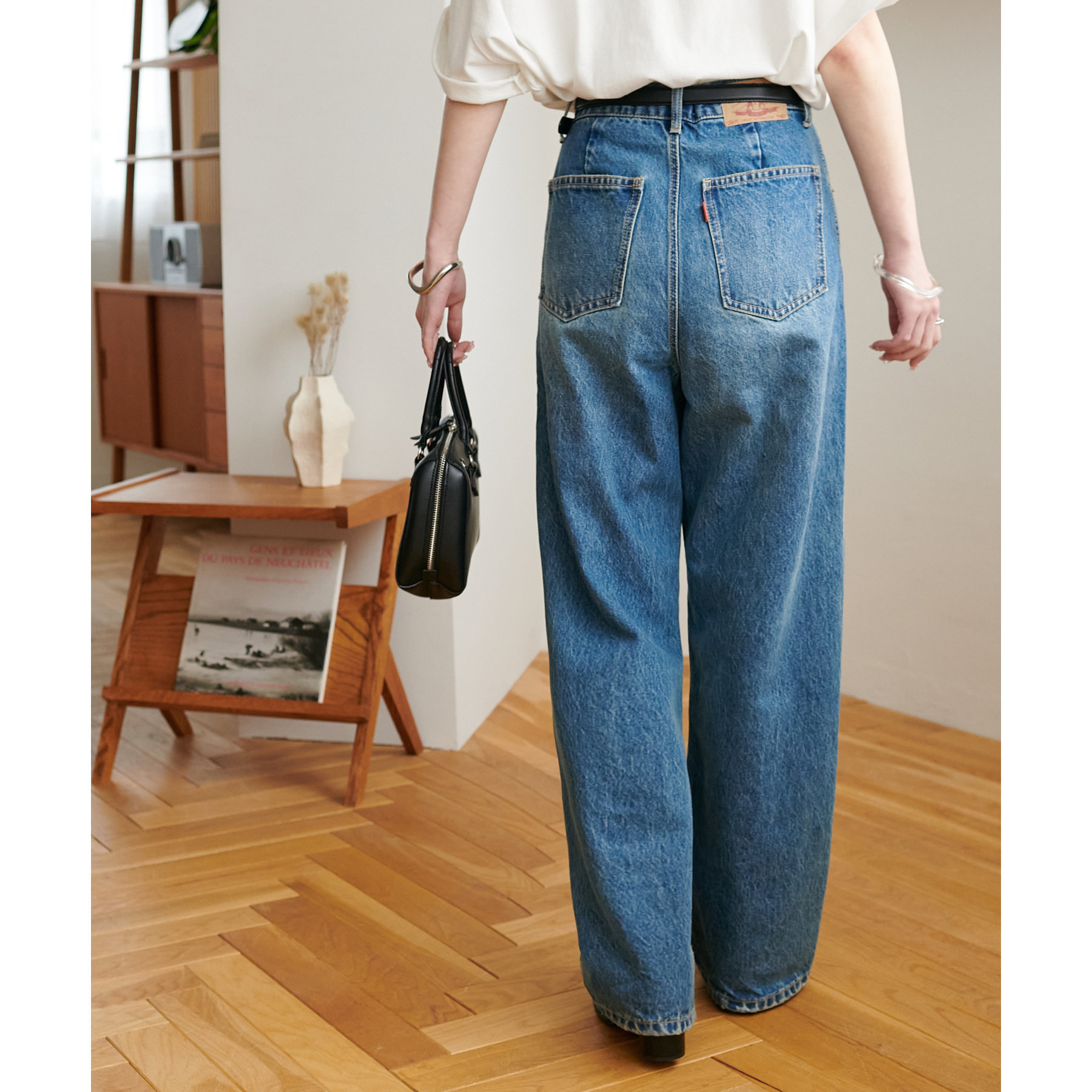 ブルーデニム ストレートパンツ フェード加工 ビンテージ加工デニムストレートパンツ | ファッション通販