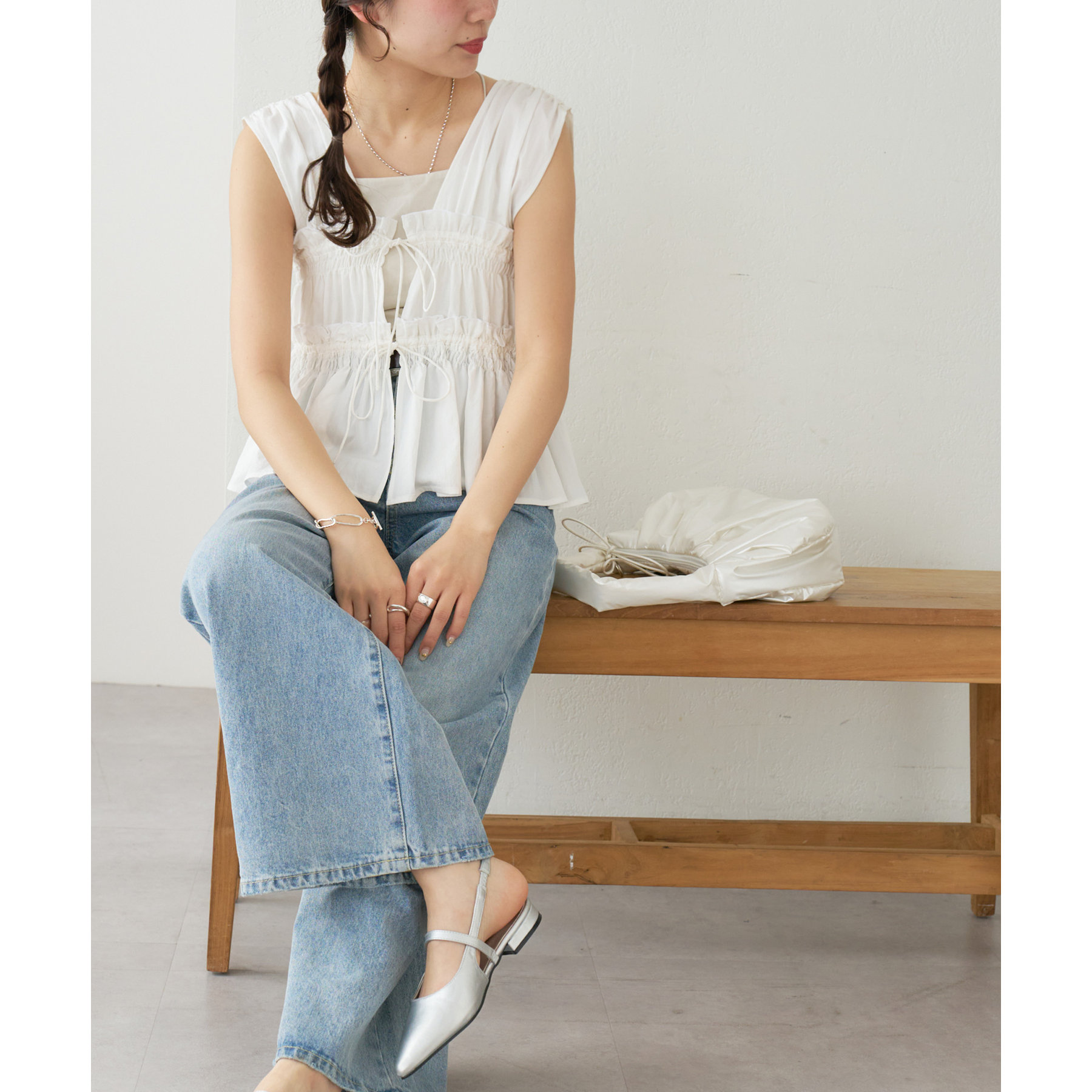 【umm.】ギャザーリボン使いノースリ Discoat｜【umm.】ギャザーリボン使いノースリ | Rakuten Fashion(楽天