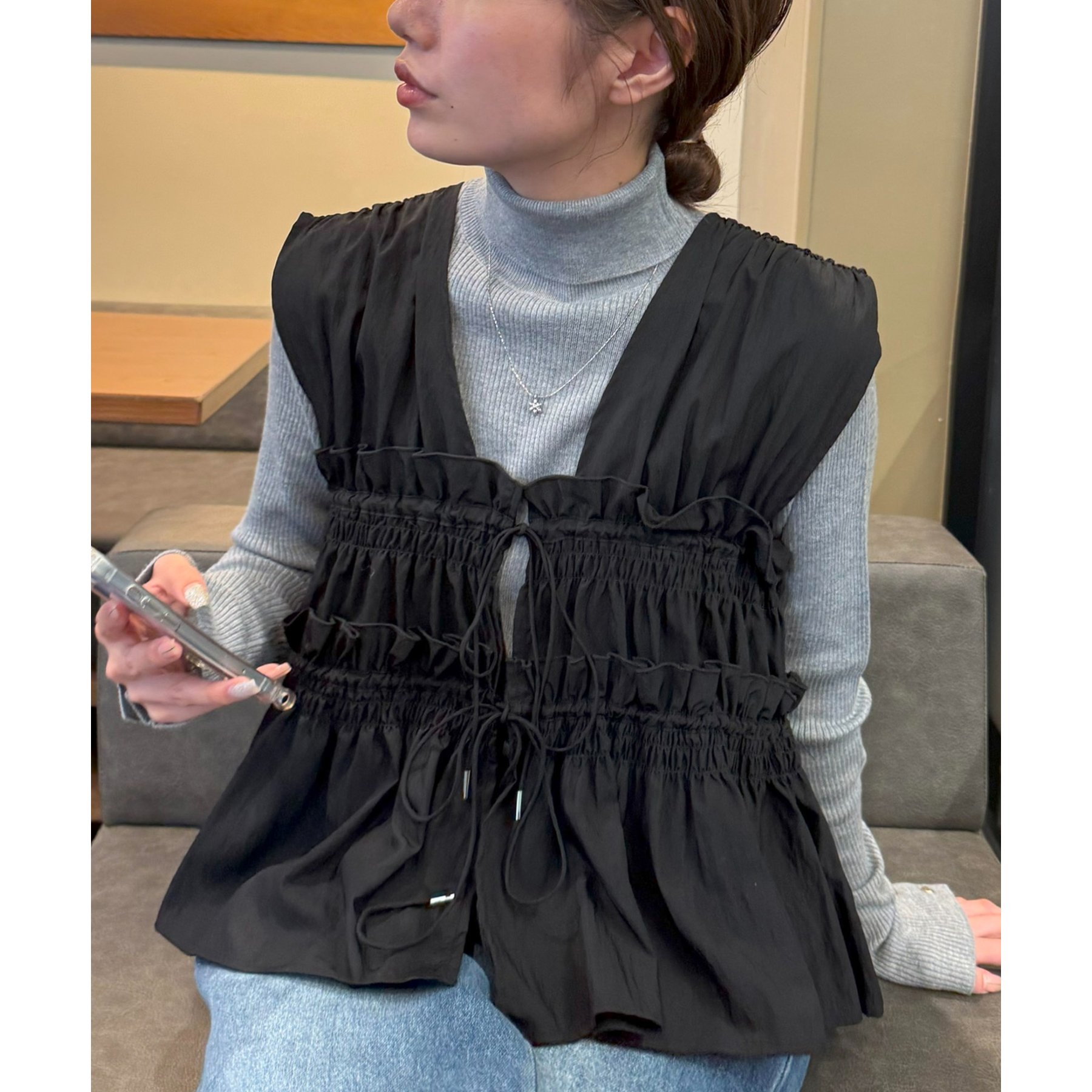 umm.】ギャザーリボン使いノースリ | ファッション通販サイト NUGU