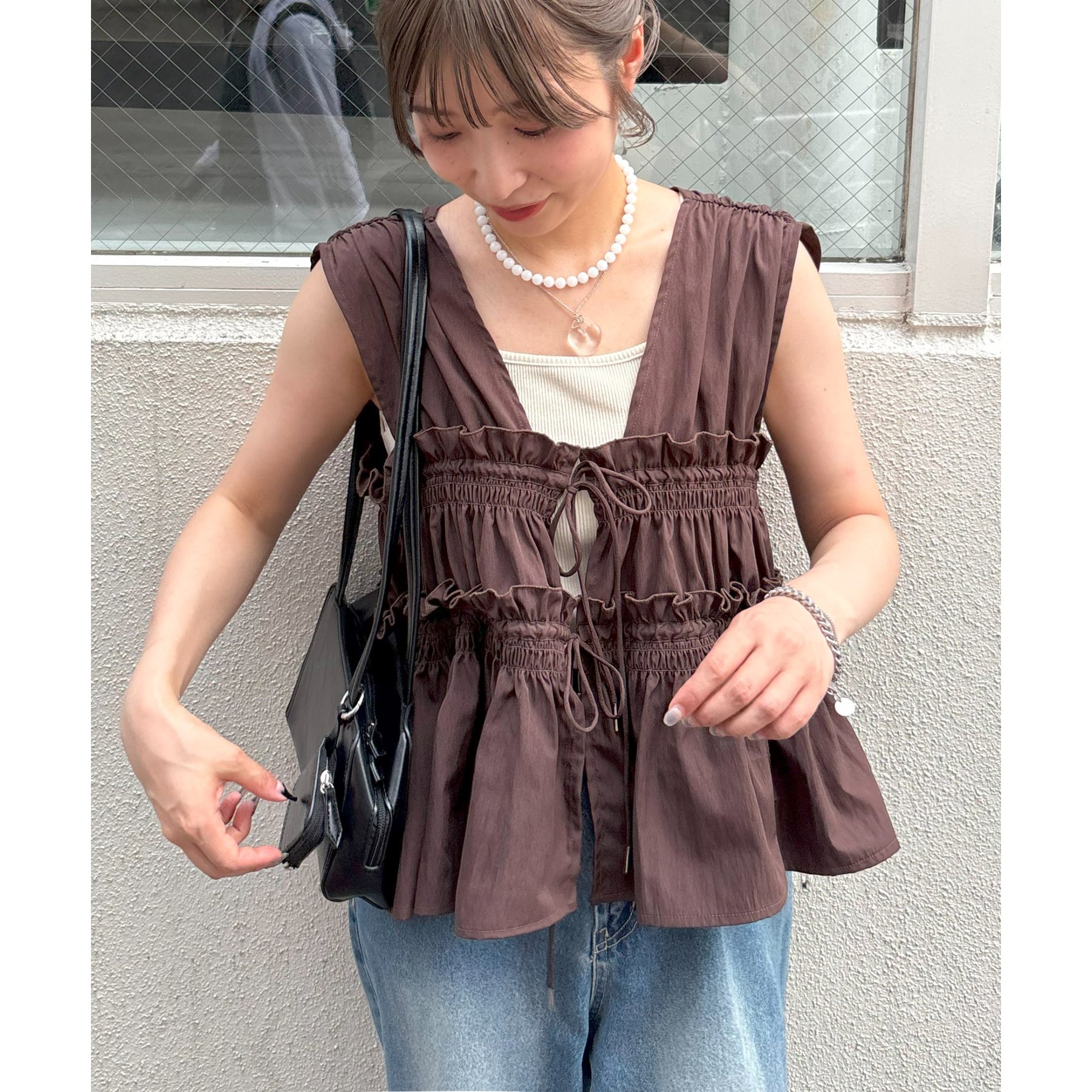 umm.】ギャザーリボン使いノースリ | ファッション通販サイト NUGU