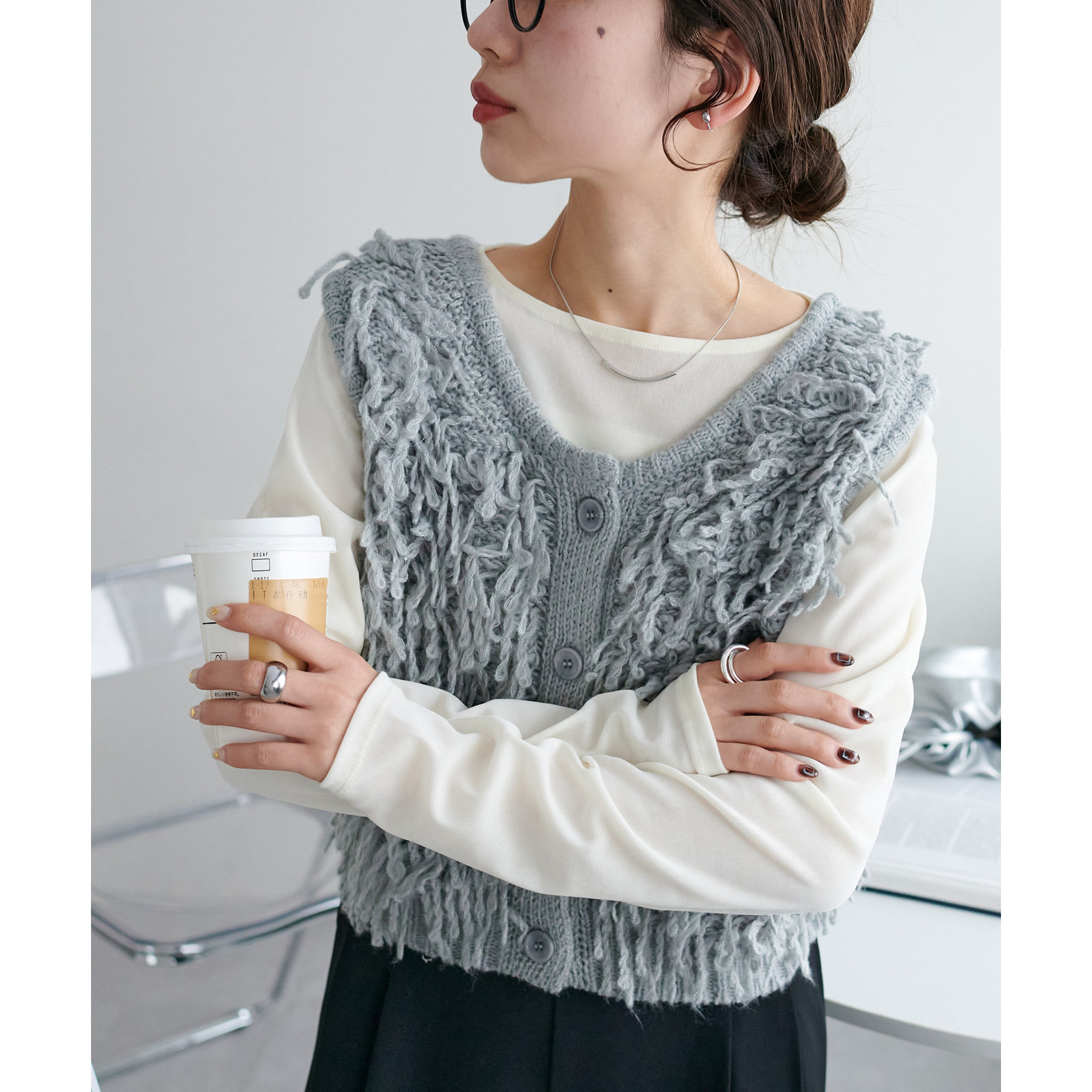 COOHEM フリンジ ベージュ ベスト フリンジベスト（ベスト）｜B.C STOCK（ベーセーストック）の