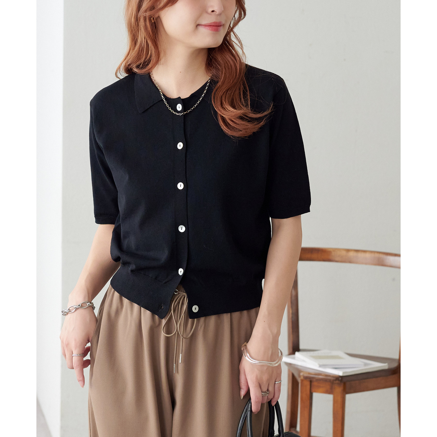 サラモチ衿付き半袖カーディガン《WEB限定カラーあり》 | ファッション