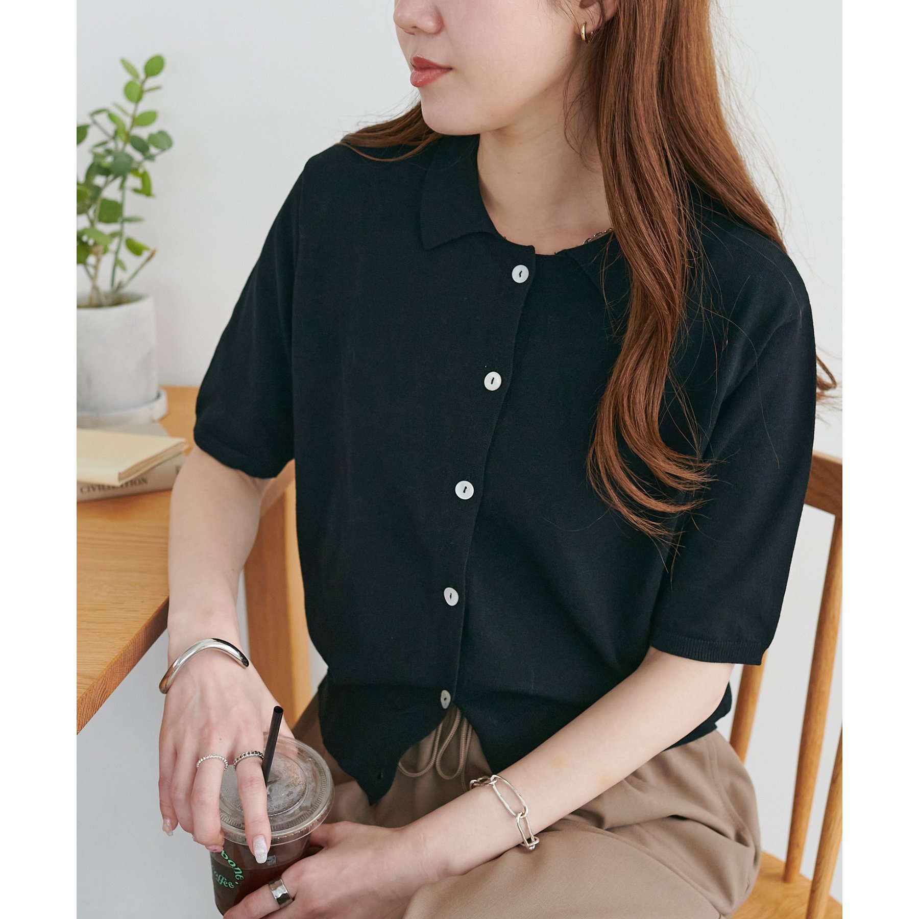 サラモチ衿付き半袖カーディガン《WEB限定カラーあり》 | ファッション