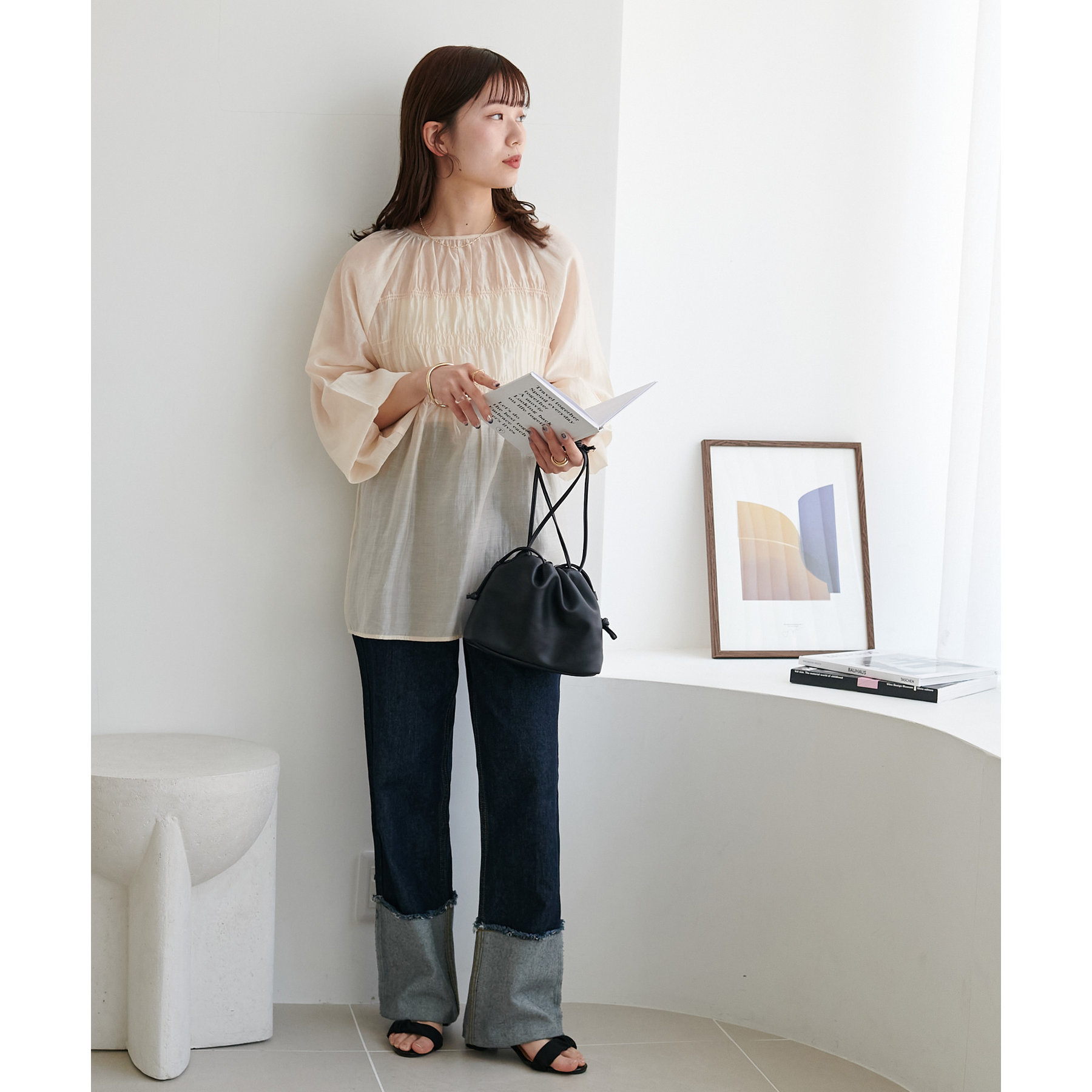 ブラウス シャツ 「WEB限定」シャーリング使いシアーブラウス レディース Discoat ブラウス シャツ 「WEB限定」シャーリング使いシアー