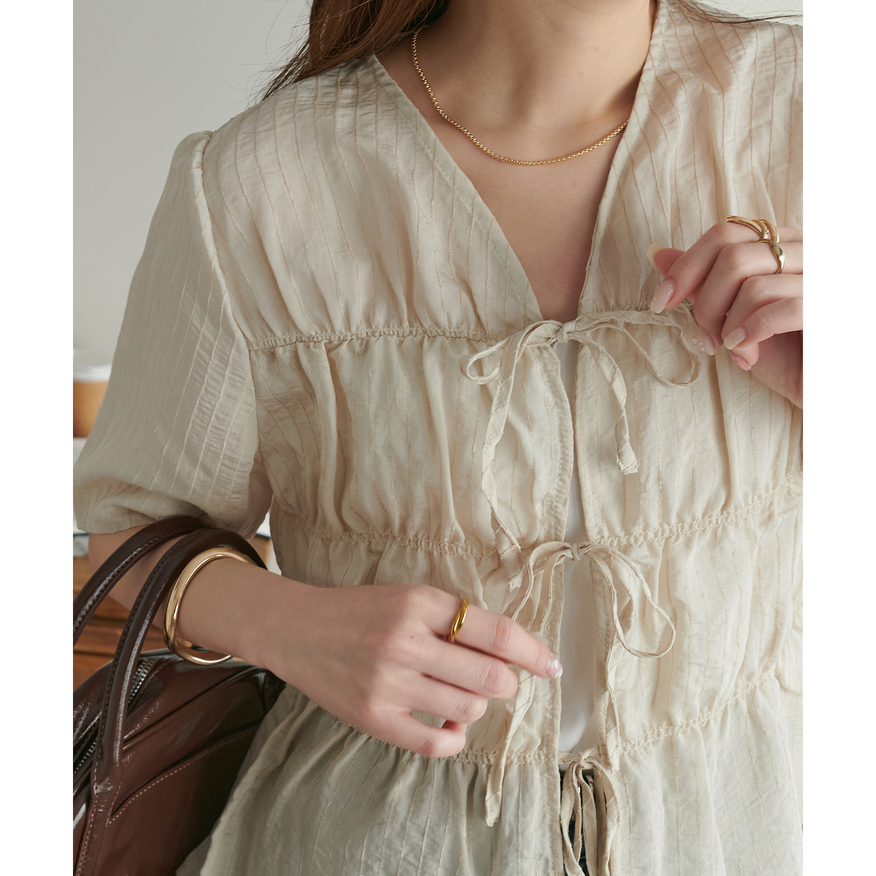 WEB限定】シアーストライプ前リボンブラウス | ファッション通販サイト