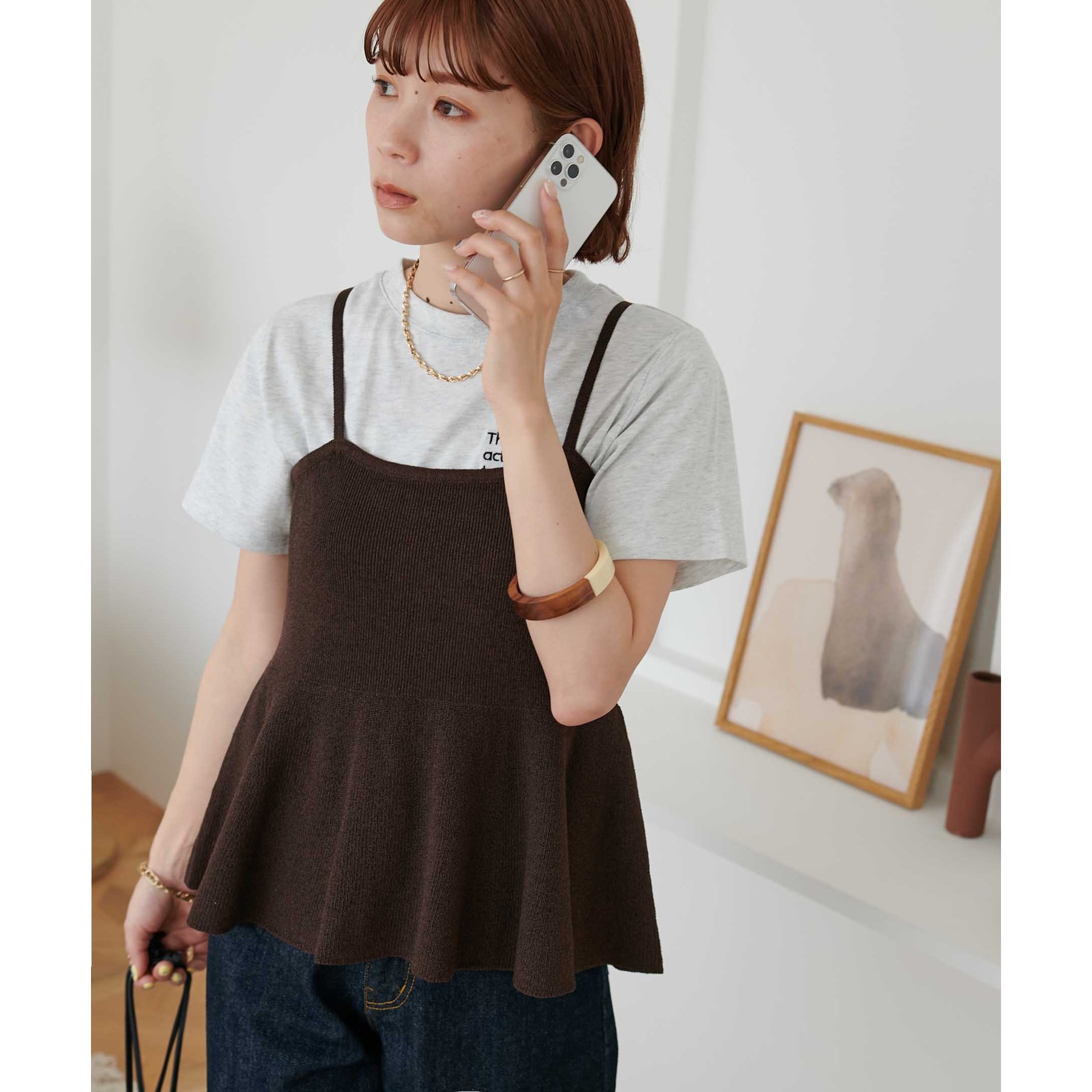 ラメフェザーニットペプラムキャミ FRAY I.D (セール30%OFF) / フレイアイディー ラメフェザー