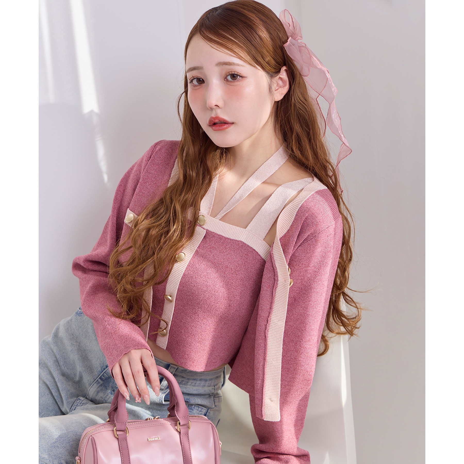 ちーちゃんさん専用 René ピンク ストライプ ニットカーディガン