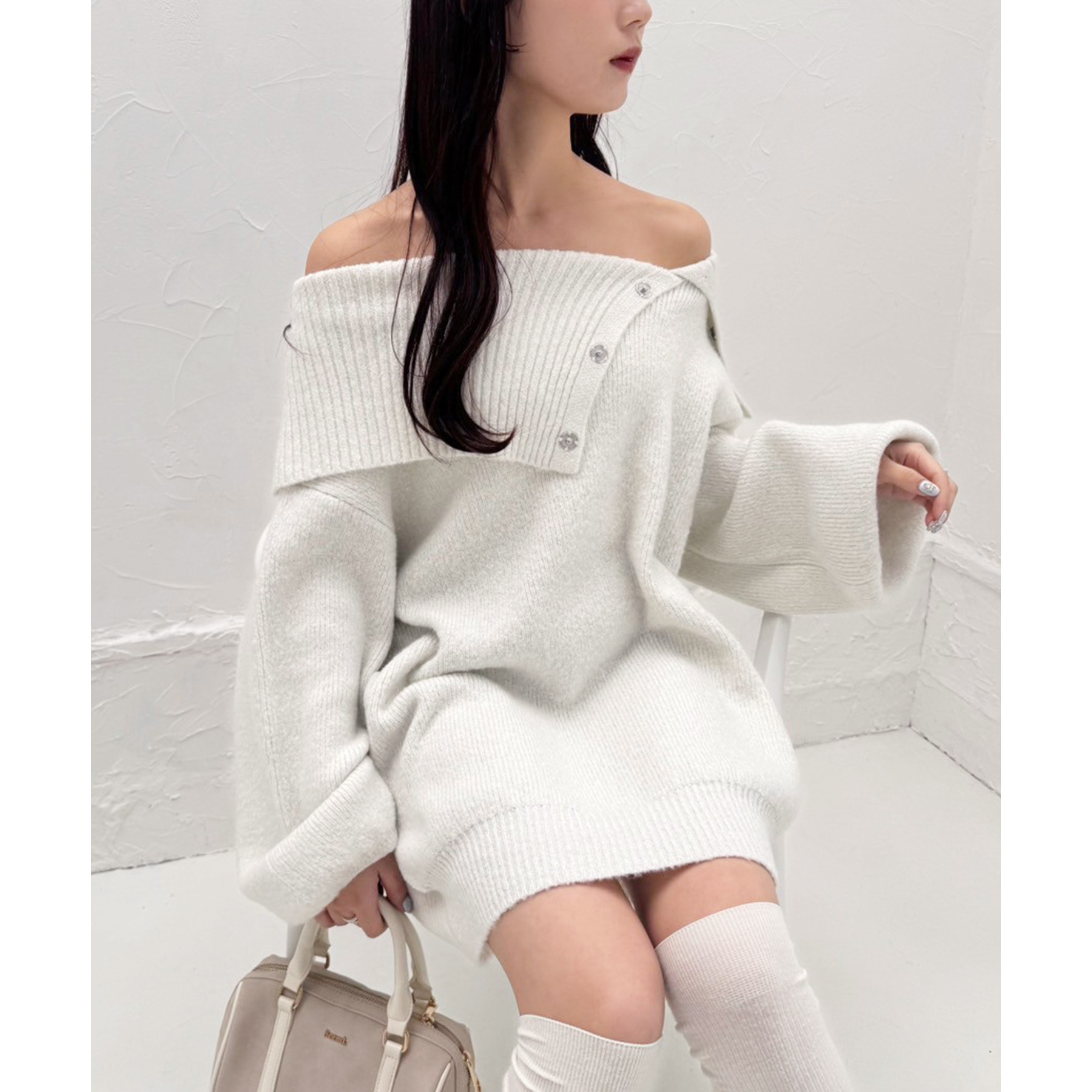 オフショルニットミニワンピース | ファッション通販サイト NUGU
