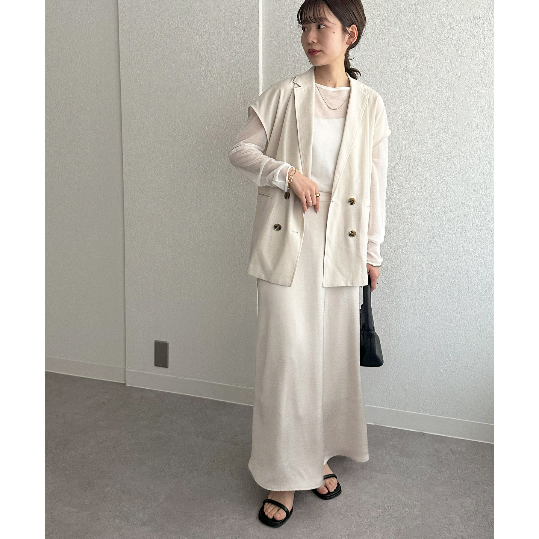 Cen. リネンライク リボンジャケット ベージュ リネンライクフレンチシャツジャケット《WEB限定カラーあり