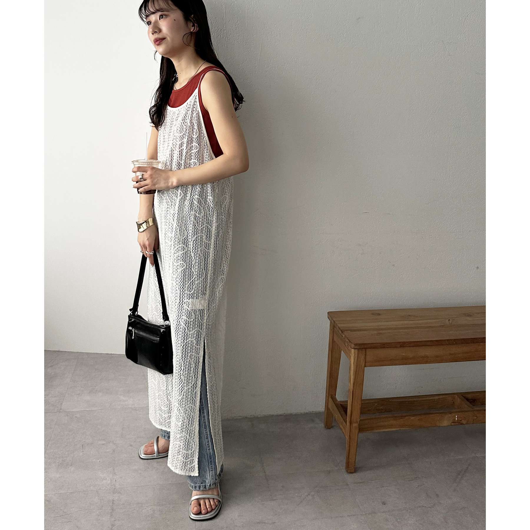【新品未開封】　完売品　ディスコート メッシュ線柄キャミワンピース　デニム　春服 着回し動画あり！】メッシュ線柄キャミワンピース | DISCOAT