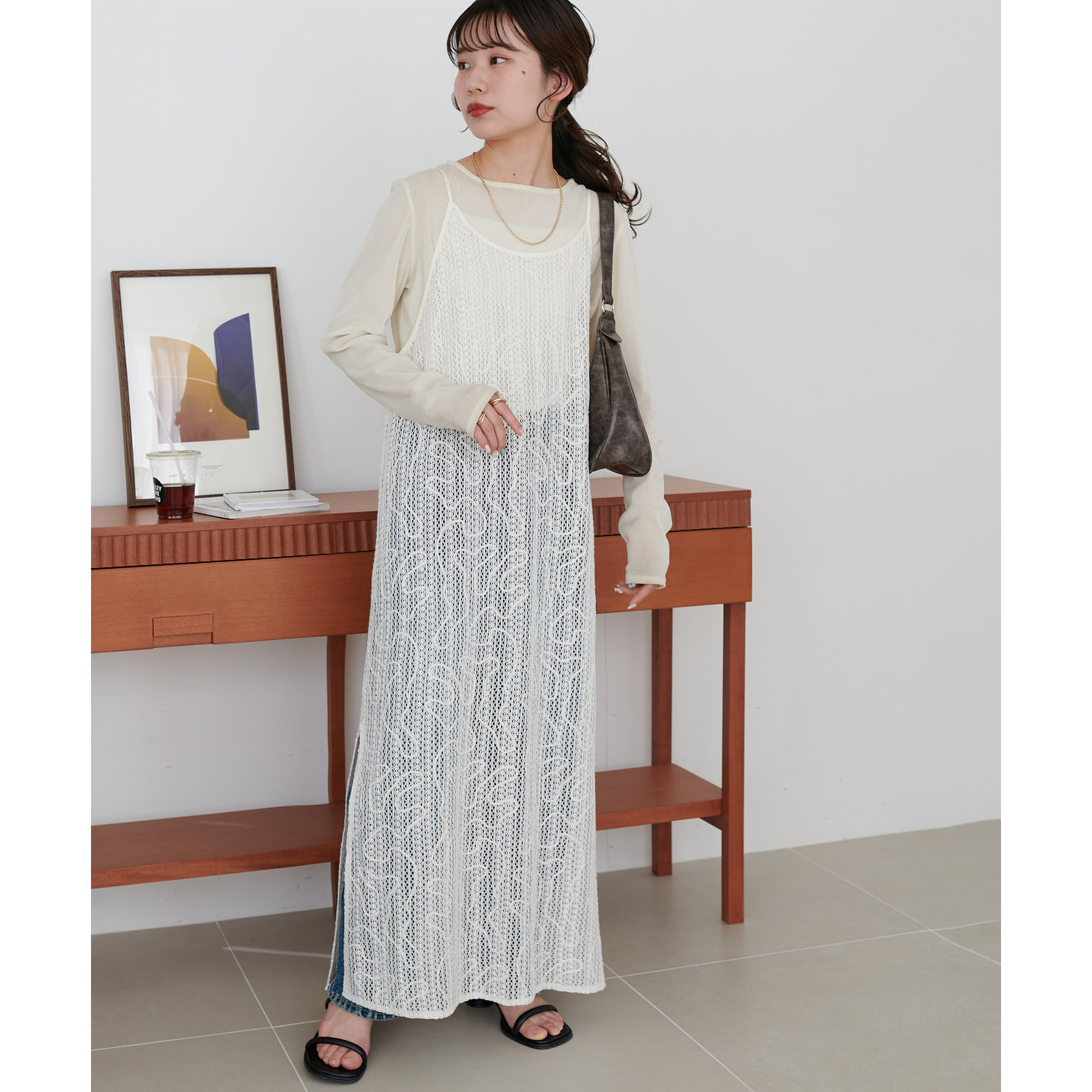 メッシュ線柄キャミワンピース | ファッション通販サイト NUGU