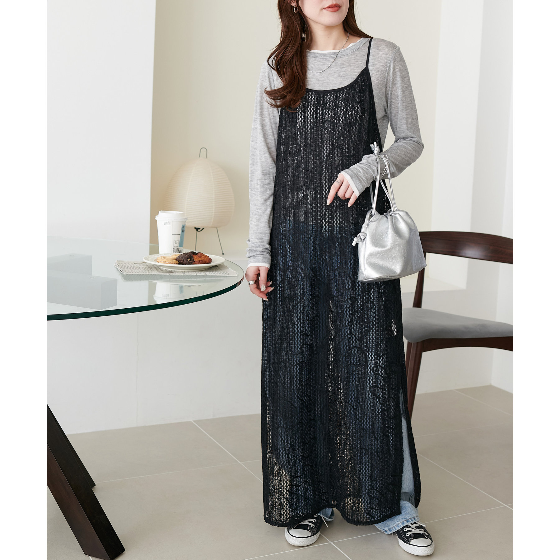 【完売商品】DISCOAT メッシュ編柄キャミワンピース Discoat｜メッシュ線柄キャミワンピース | Rakuten Fashion(楽天