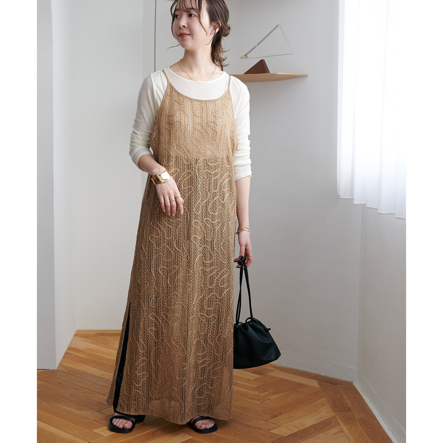 メッシュ線柄キャミワンピース | ファッション通販サイト NUGU
