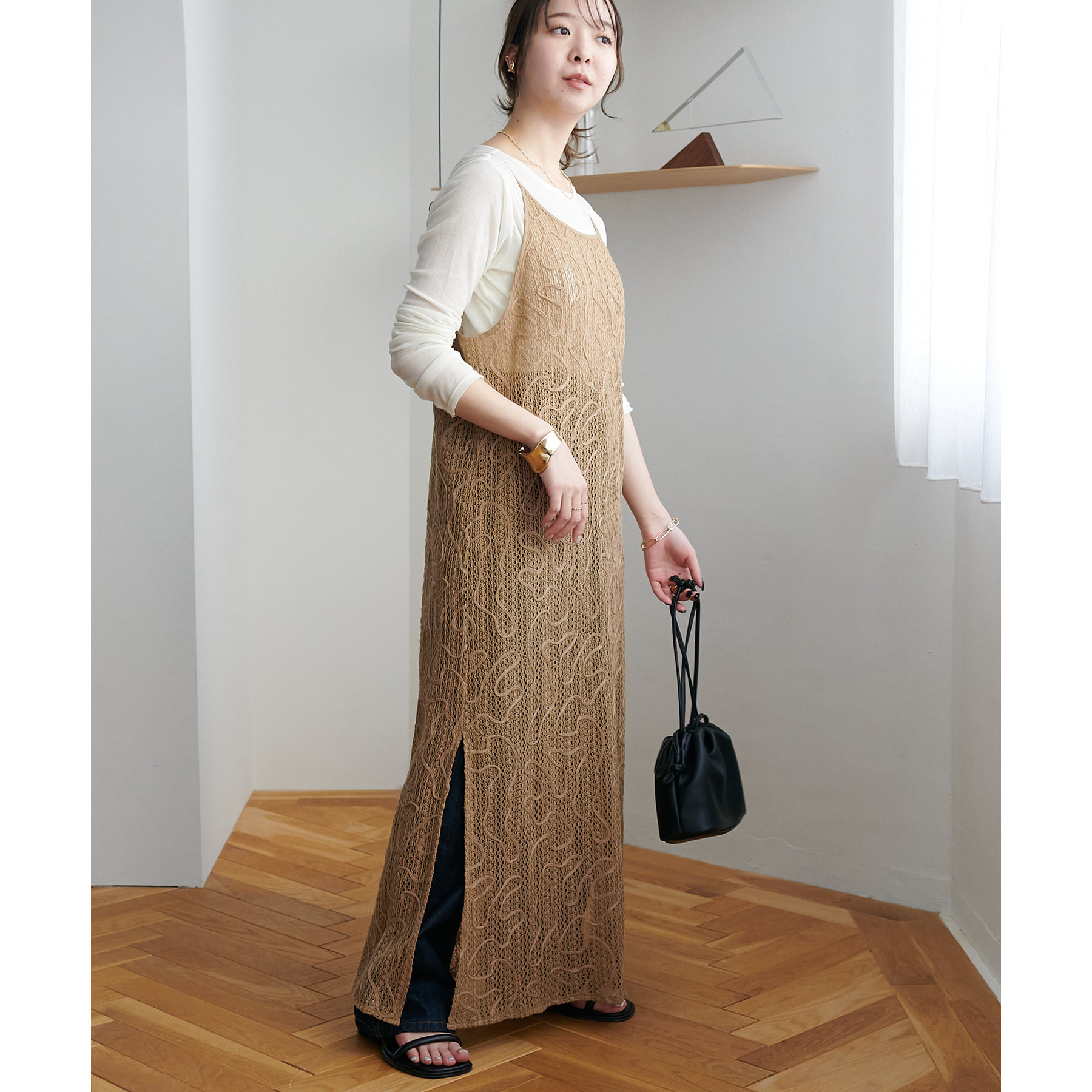 メッシュ線柄キャミワンピース | ファッション通販サイト NUGU