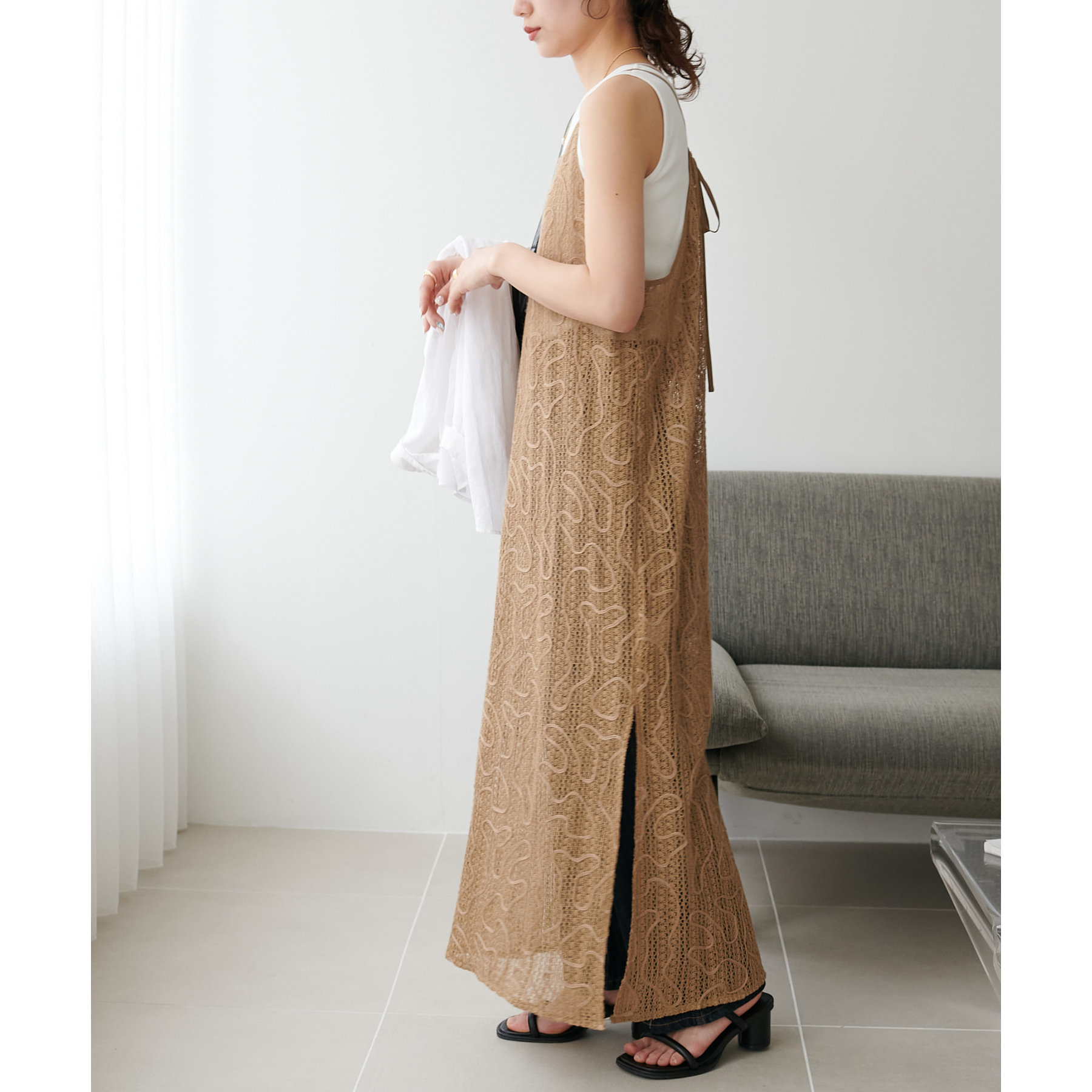 メッシュ線柄キャミワンピース | ファッション通販サイト NUGU