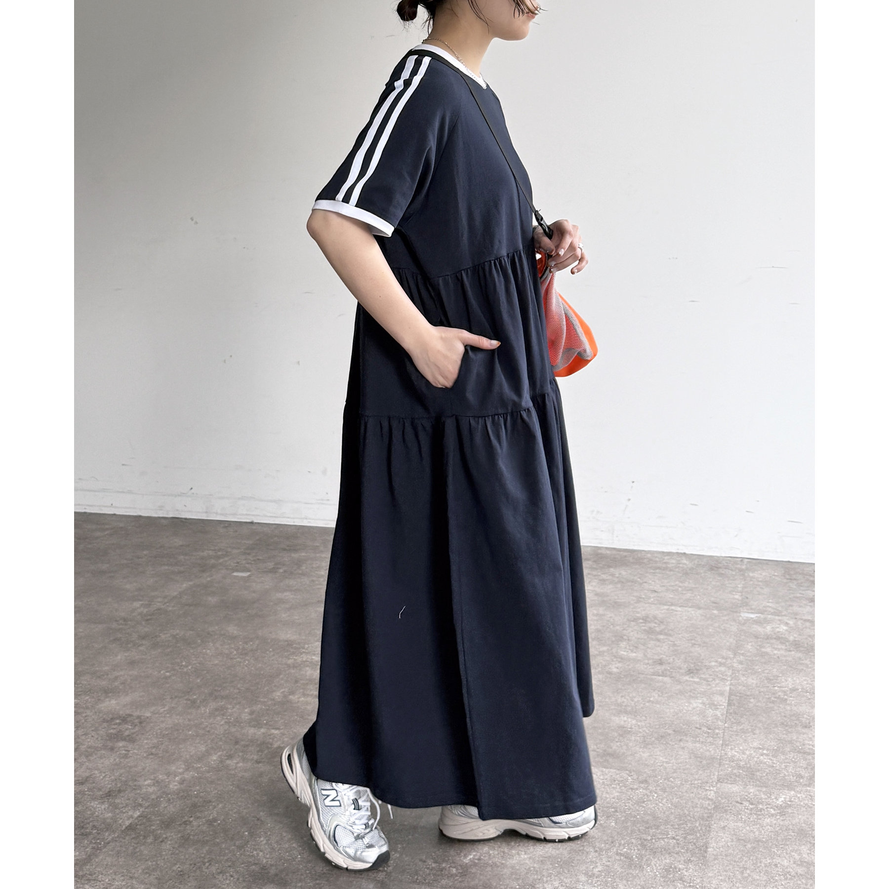 美品✨USポロアッスン ティアードジャージーワンピース マキシ丈 ゆったり F 美品✨USポロアッスン ティアードジャージーワンピース マキシ丈
