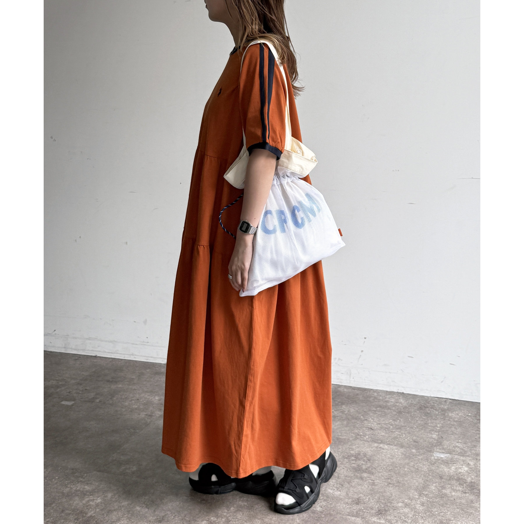 美品✨USポロアッスン ティアードジャージーワンピース マキシ丈 ゆったり F 美品✨USポロアッスン ティアードジャージーワンピース マキシ丈