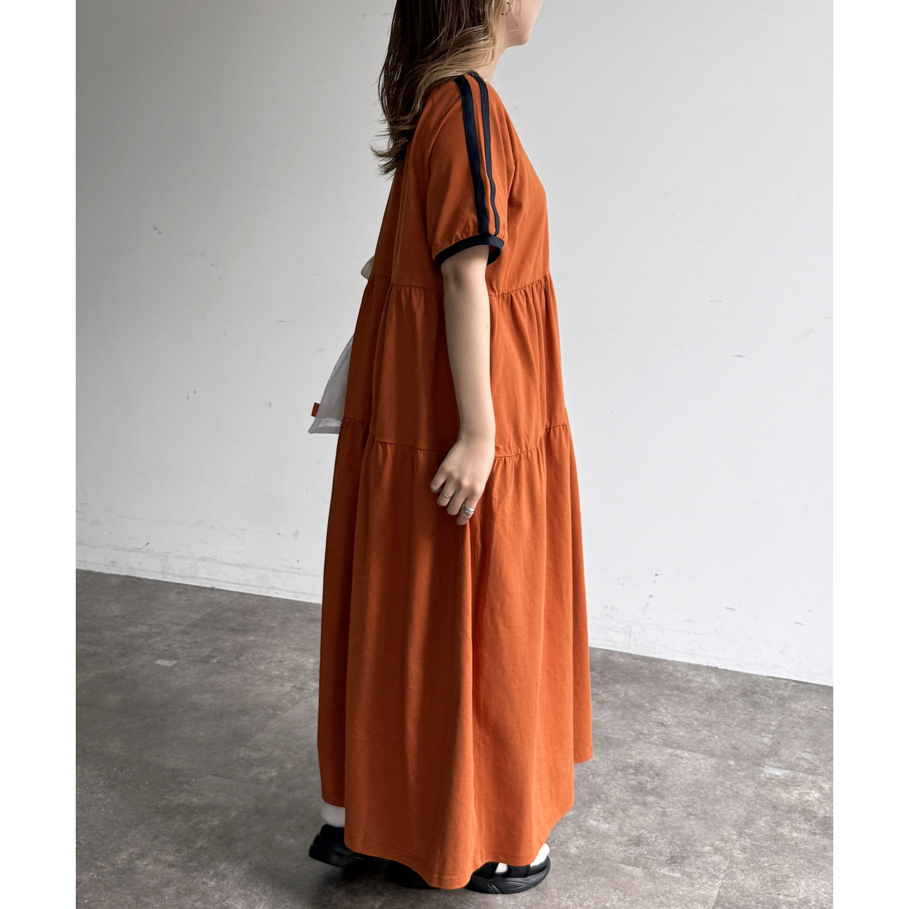 美品✨USポロアッスン ティアードジャージーワンピース マキシ丈 ゆったり F 美品✨USポロアッスン ティアードジャージーワンピース マキシ丈