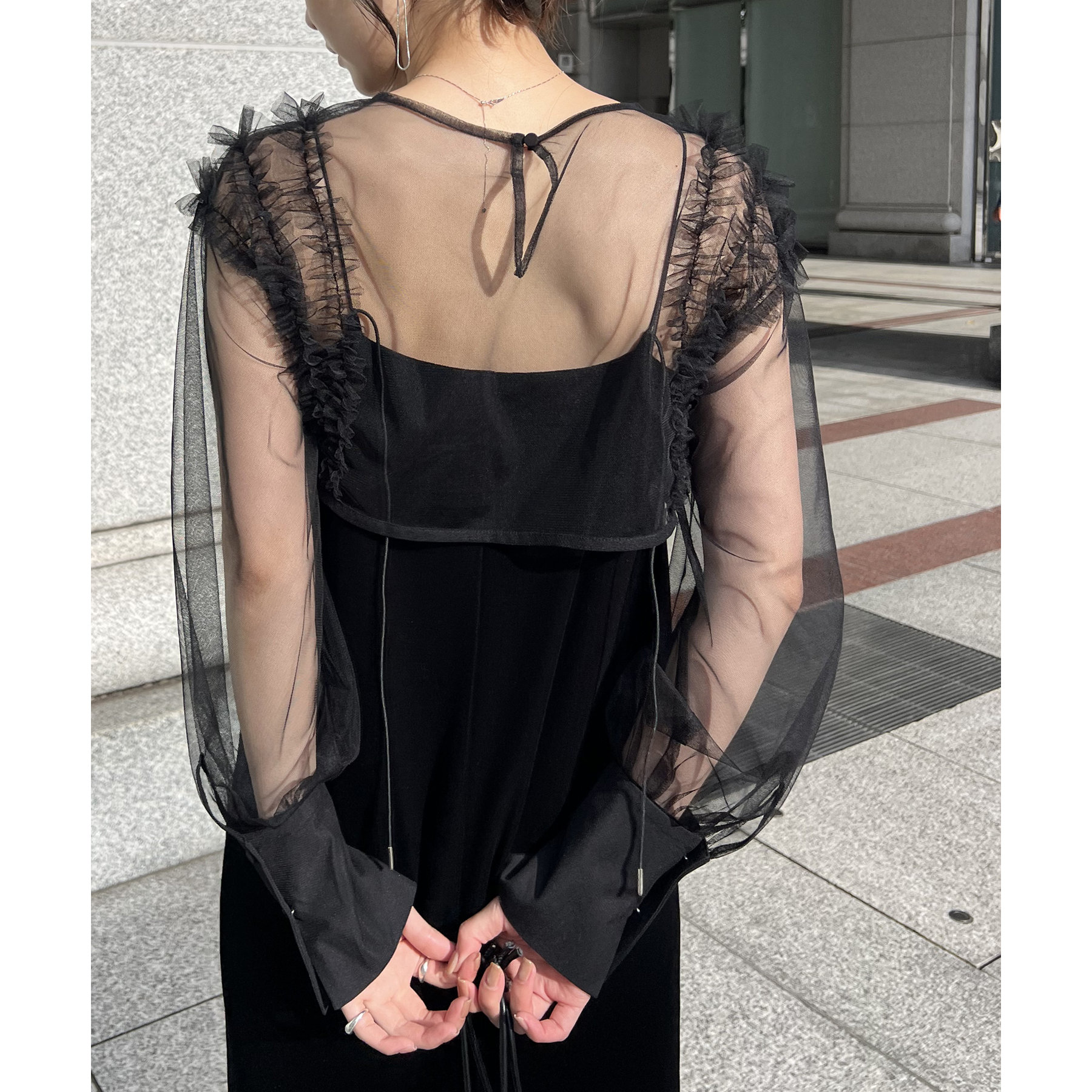 オケージョン　チュールフリルベロアワンピース オケージョン】【サイズ展開あり】チュールフリルベロア