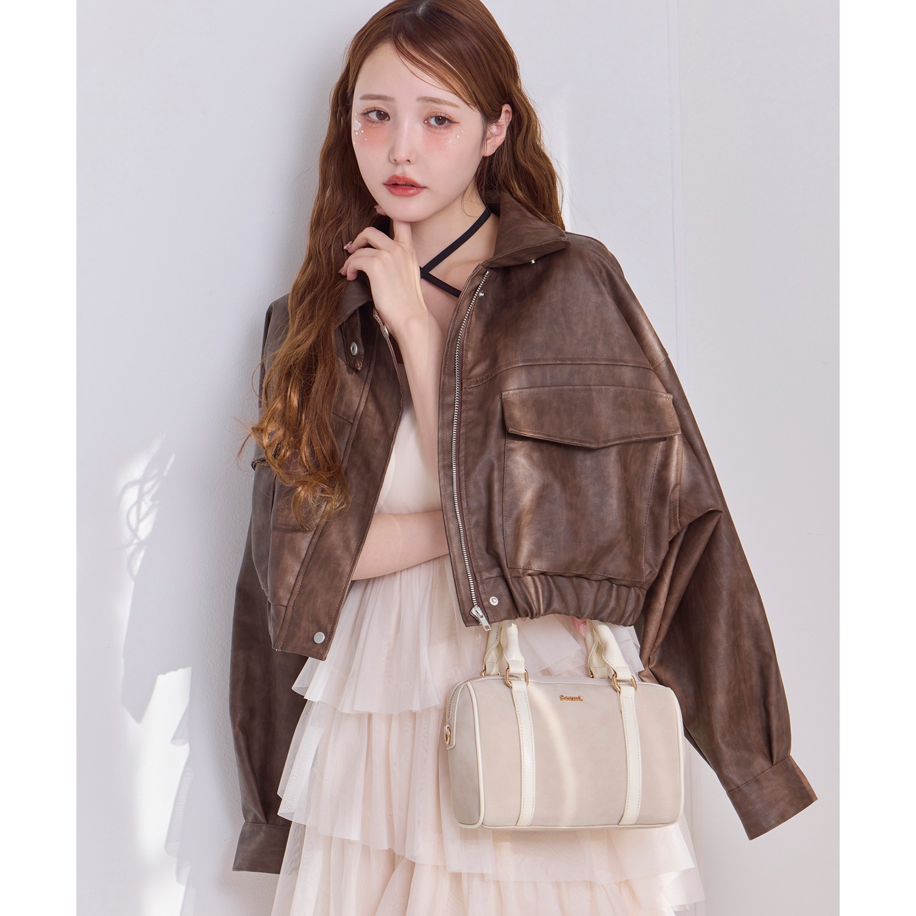 フェイクレザーショートジャケット