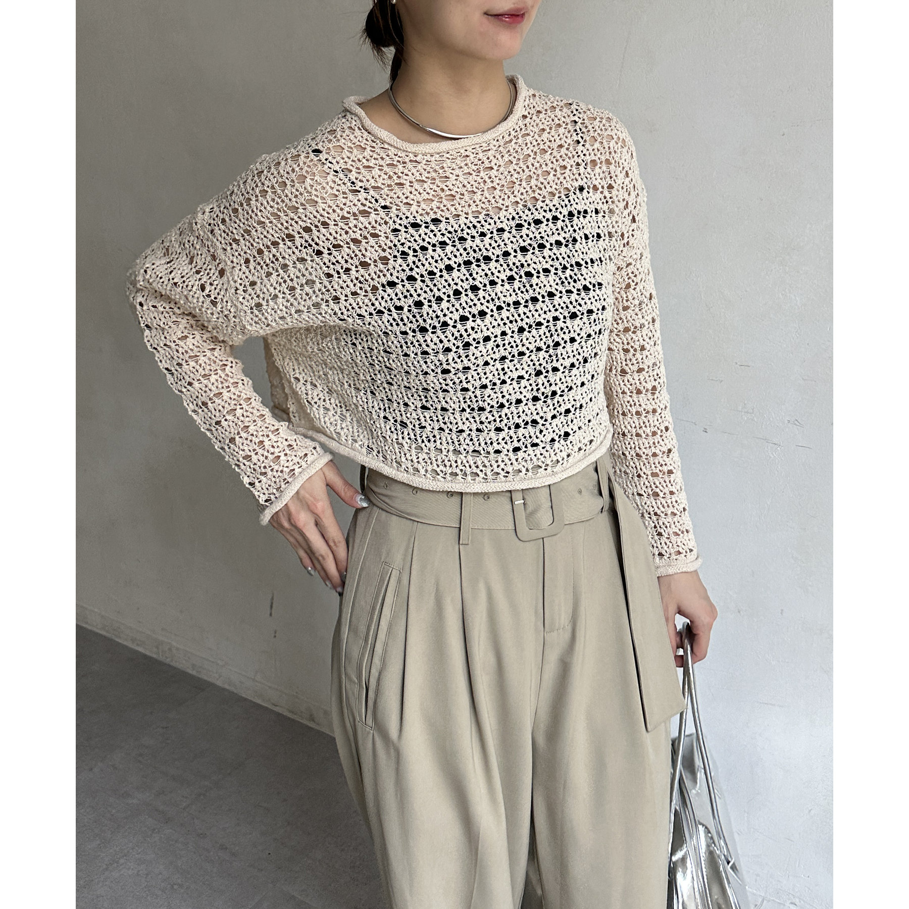 soerte ルーズスラブメッシュニットプルオーバー ベージュ 1 Loose slub mesh knit pullover / ルーズスラブメッシュニット