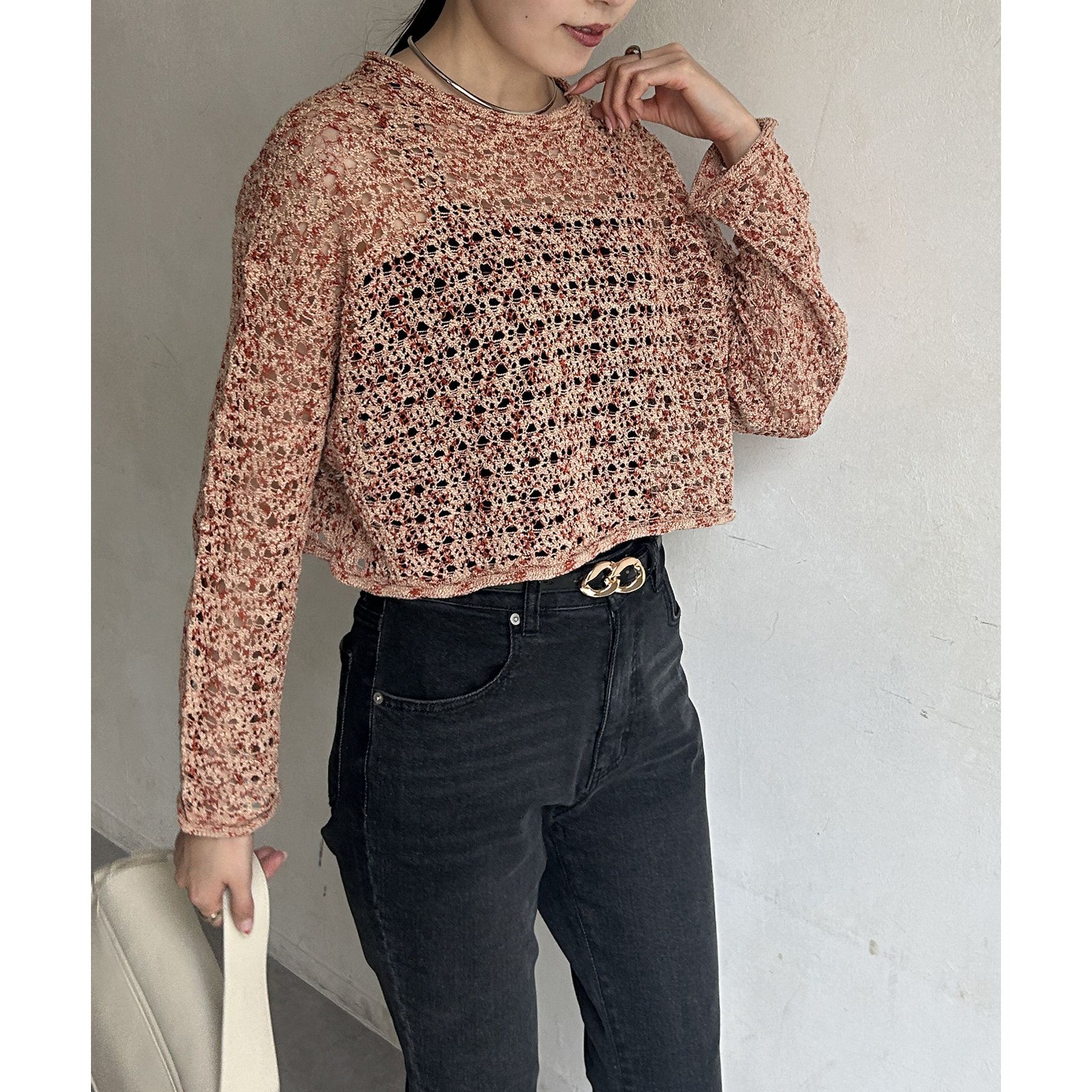 soerte ルーズスラブメッシュニットプルオーバー ベージュ 2 soerte ルーズスラブメッシュニットプルオーバー ベージュ 2