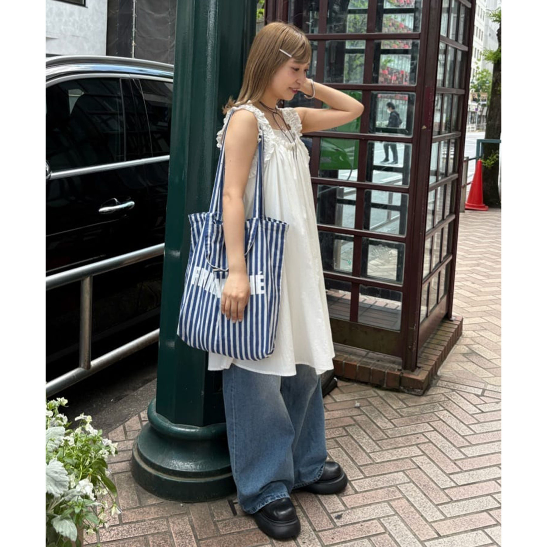 ふるりマルシェ】ブロックプリントストライプトートバッグ