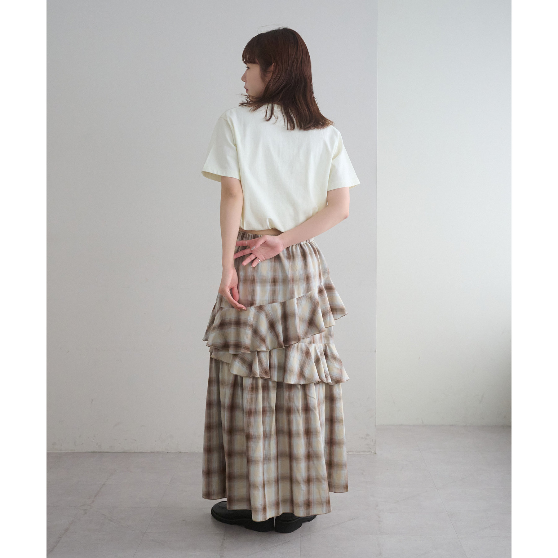 ♡ MIU MIU グレー チェック プリーツスカート レースフリル付き ♡ ♡ MIU MIU グレー チェック プリーツスカート レースフリル付き