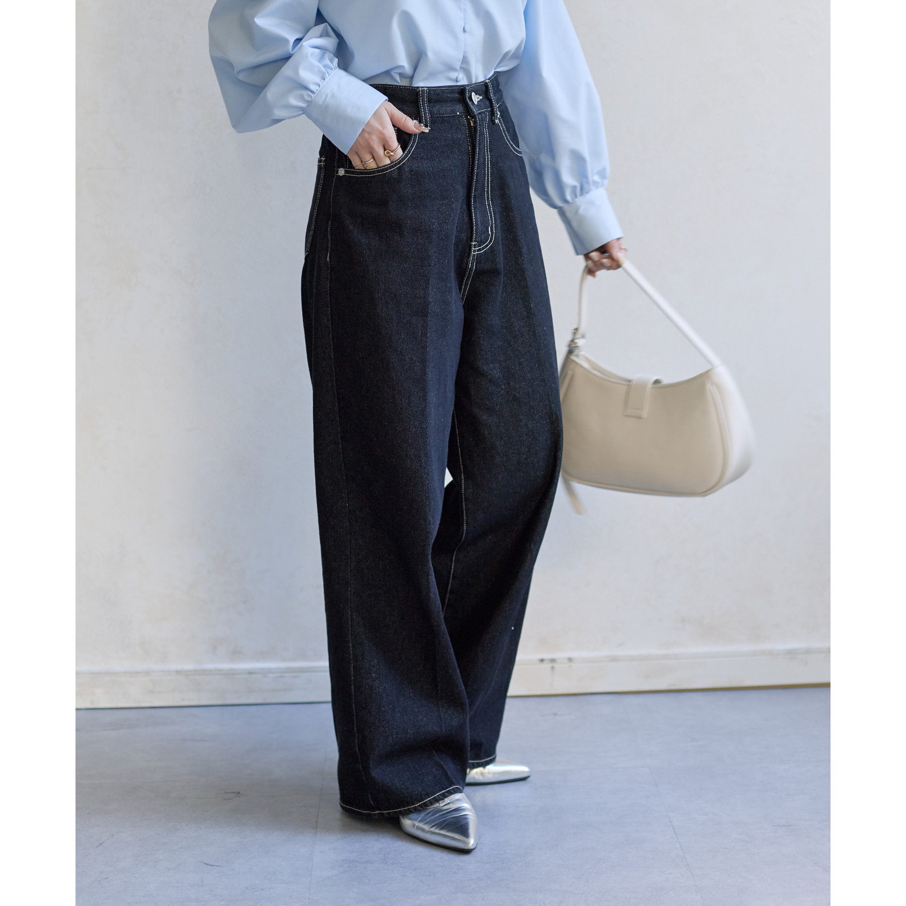 Yuna企画】ハイウエストストレートデニムパンツ | ファッション