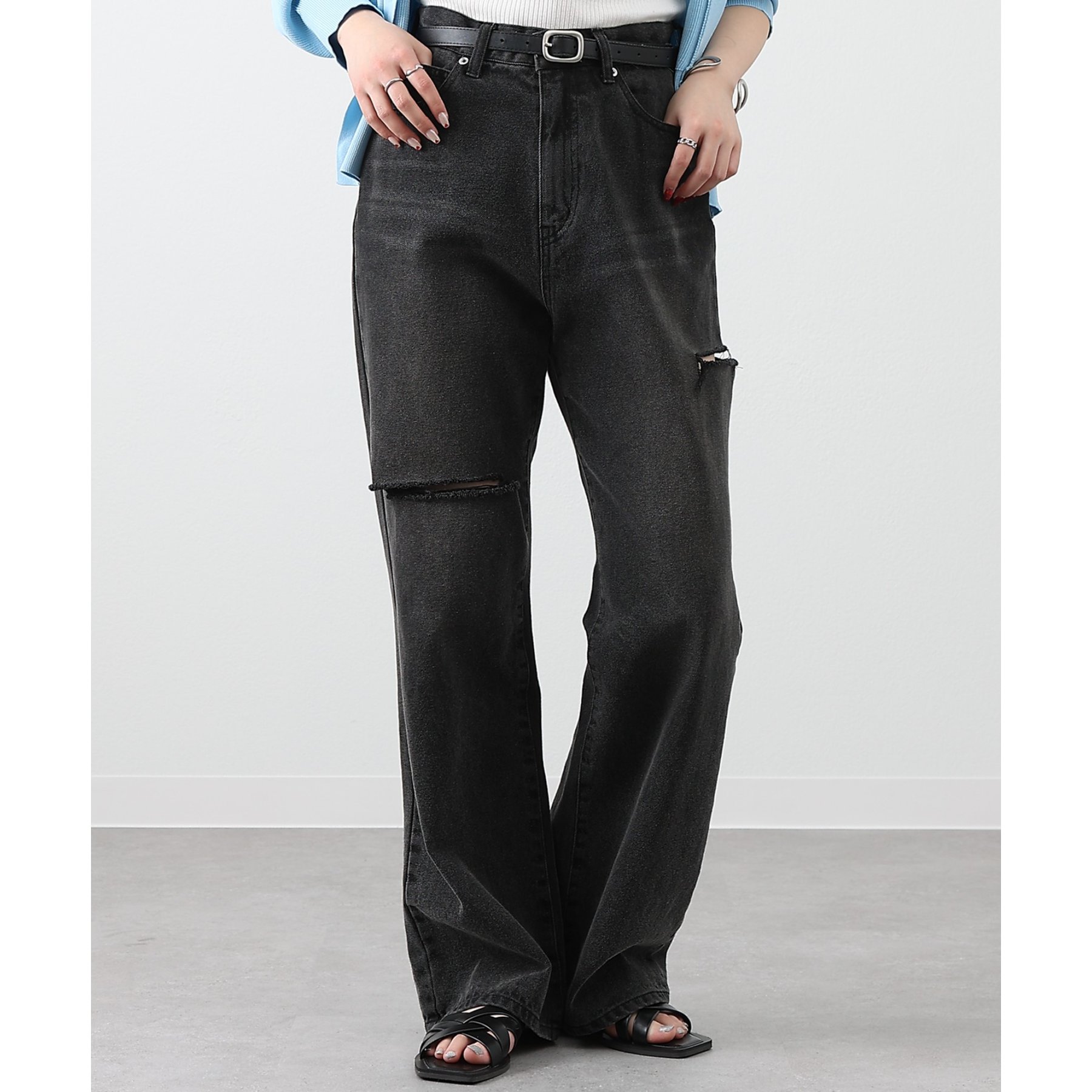 S～Lサイズ展開】ダメージデニムパンツ | ファッション通販