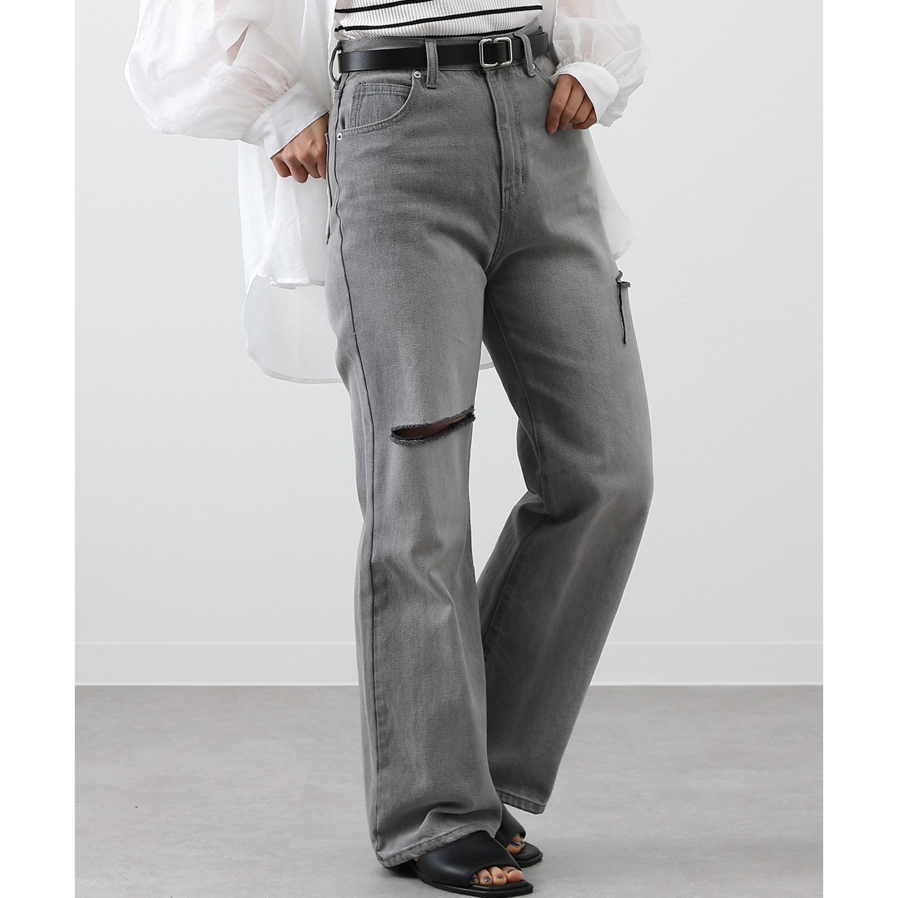 S～Lサイズ展開】ダメージデニムパンツ | ファッション通販