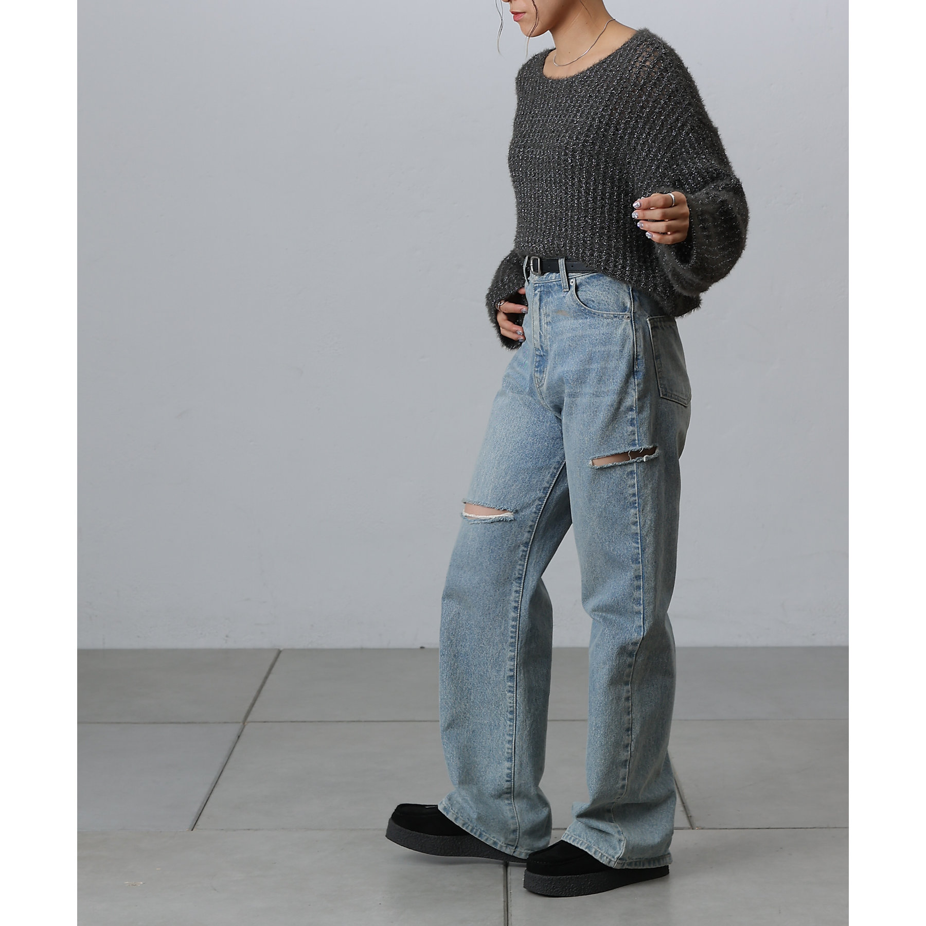 S～Lサイズ展開】ダメージデニムパンツ | ファッション通販サイト NUGU