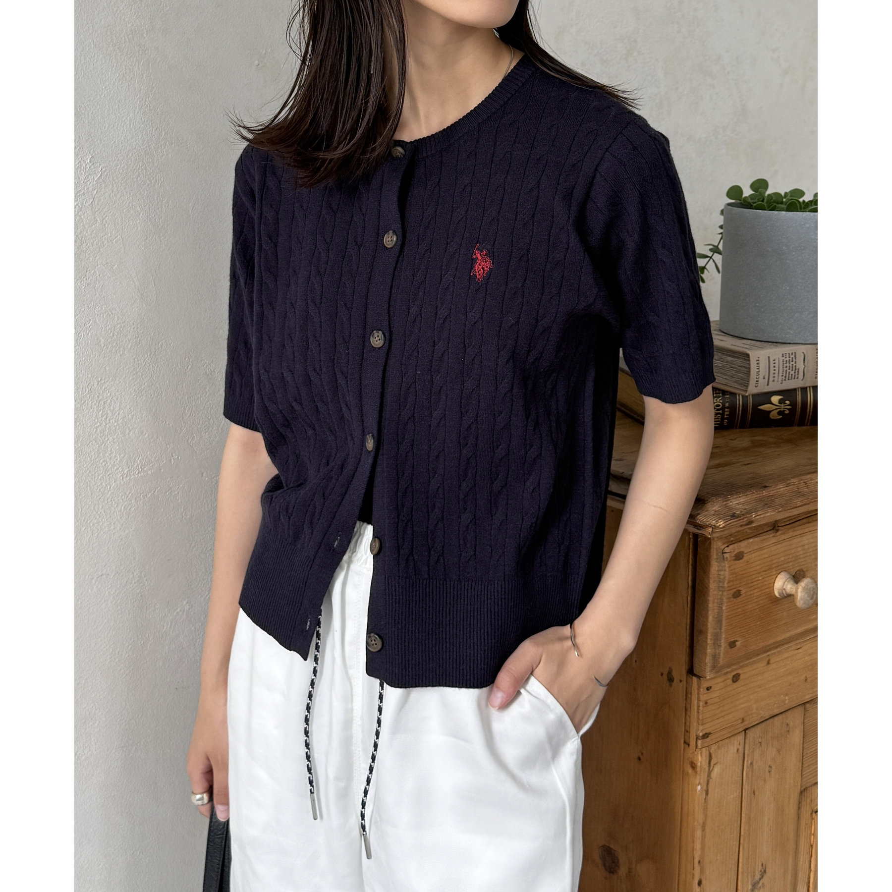 U.S. POLO ASSN.】ケーブルニット半袖カーディガン