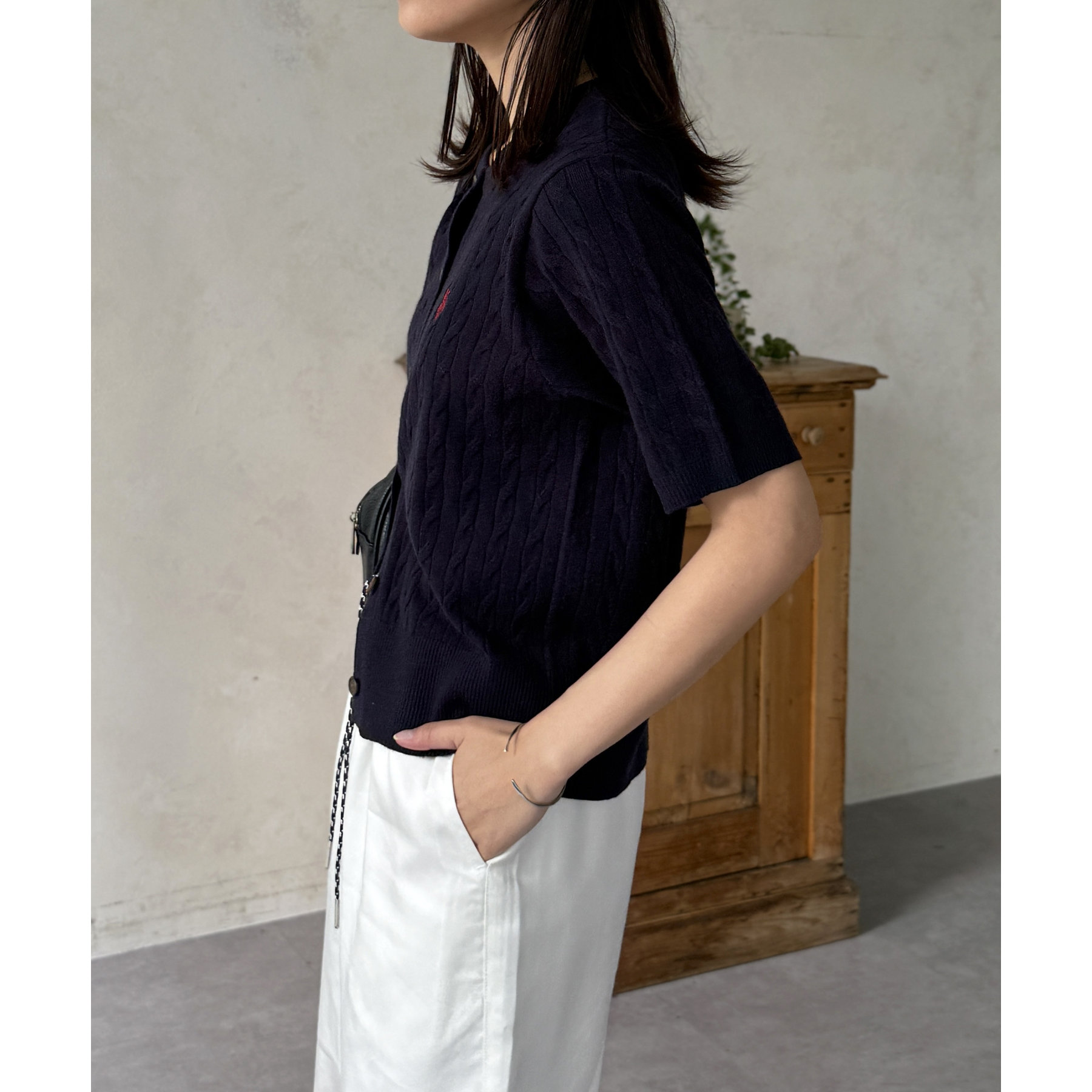 【ありんこりん】Polo ケーブルニット半袖カーデM U.S. POLO ASSN. カーディガン 「U.S. ASSN.」ケーブルニット