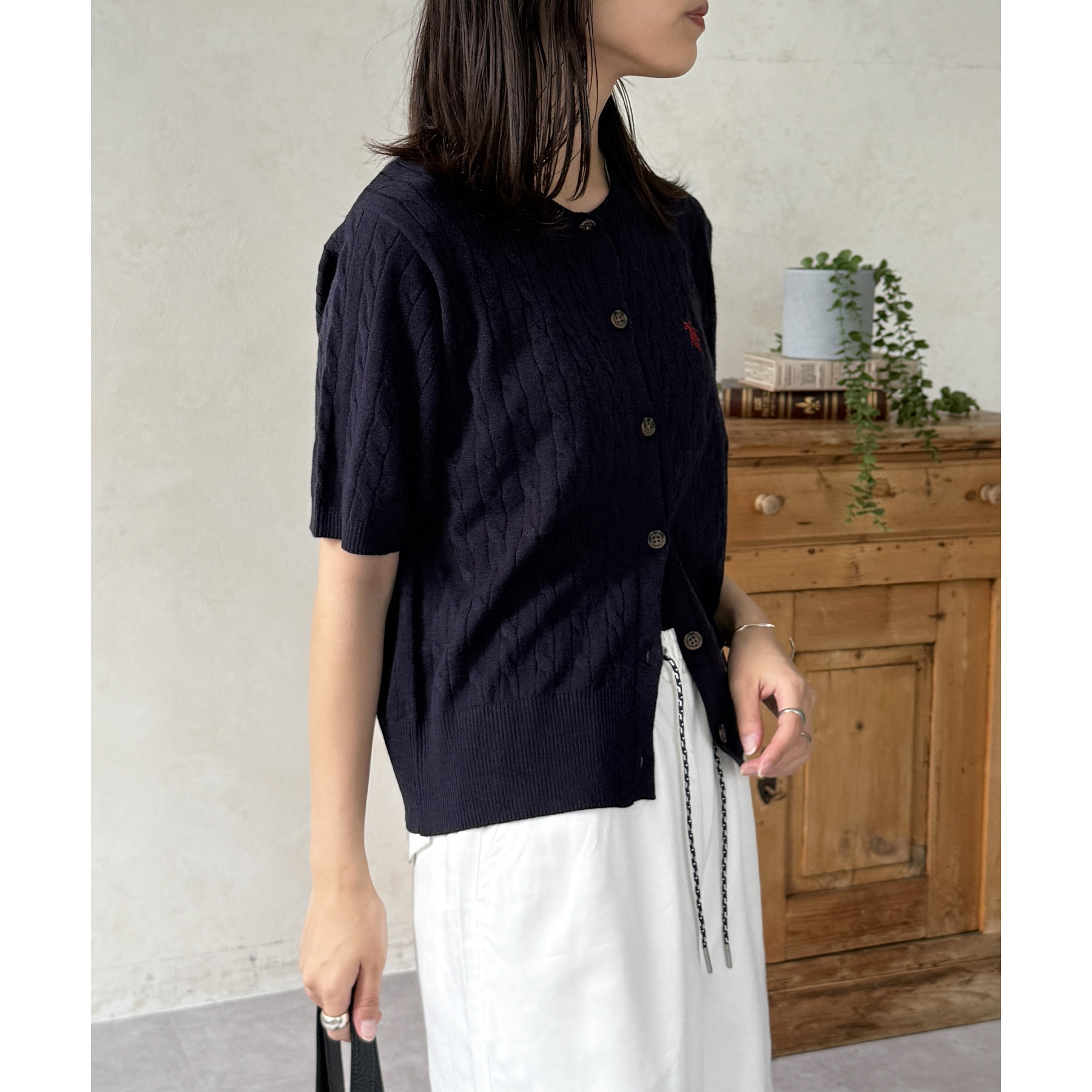 【ありんこりん】Polo ケーブルニット半袖カーデM U.S. POLO ASSN. カーディガン 「U.S. ASSN.」ケーブルニット
