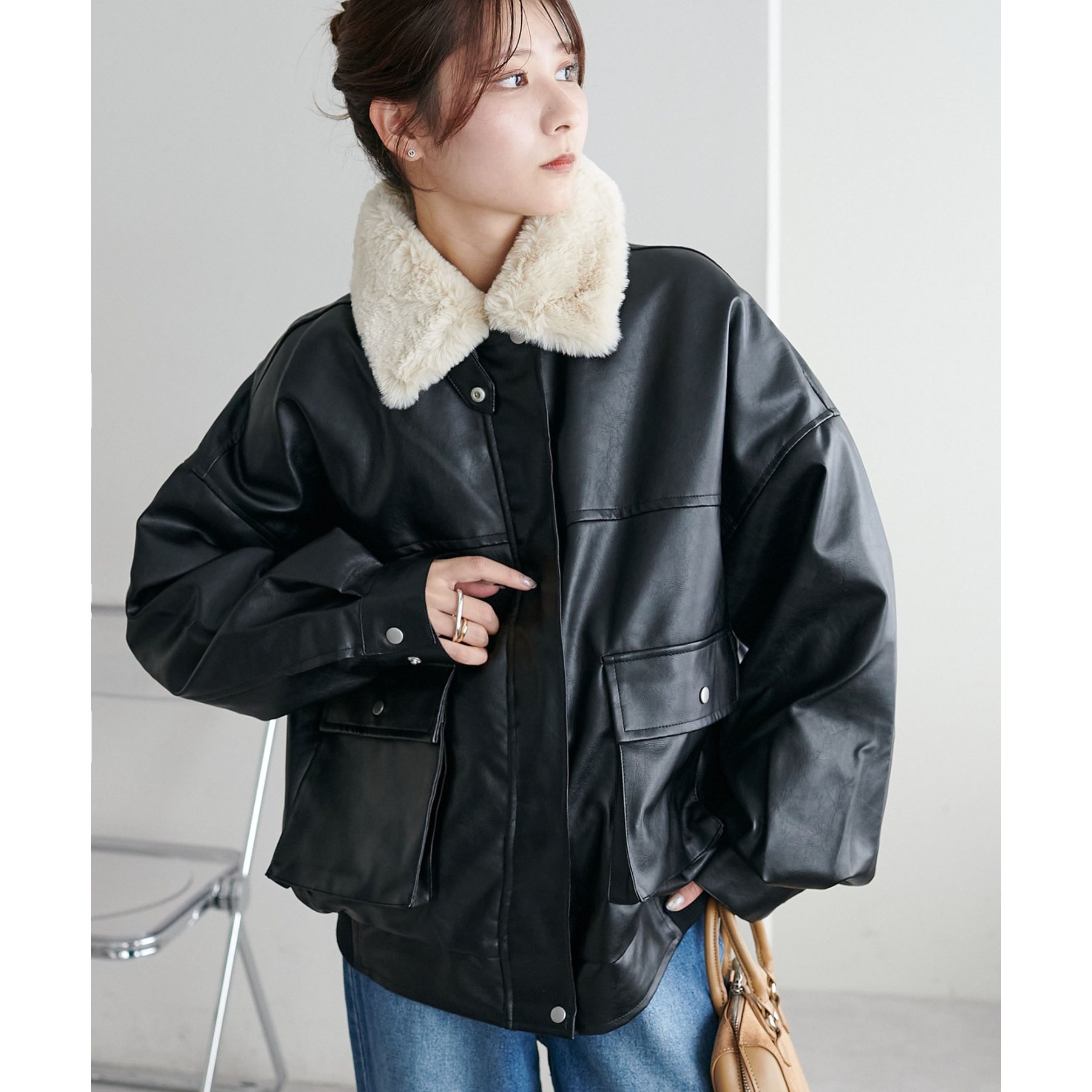 WEB限定】ティペット付レザーブルゾン | ファッション通販サイト NUGU