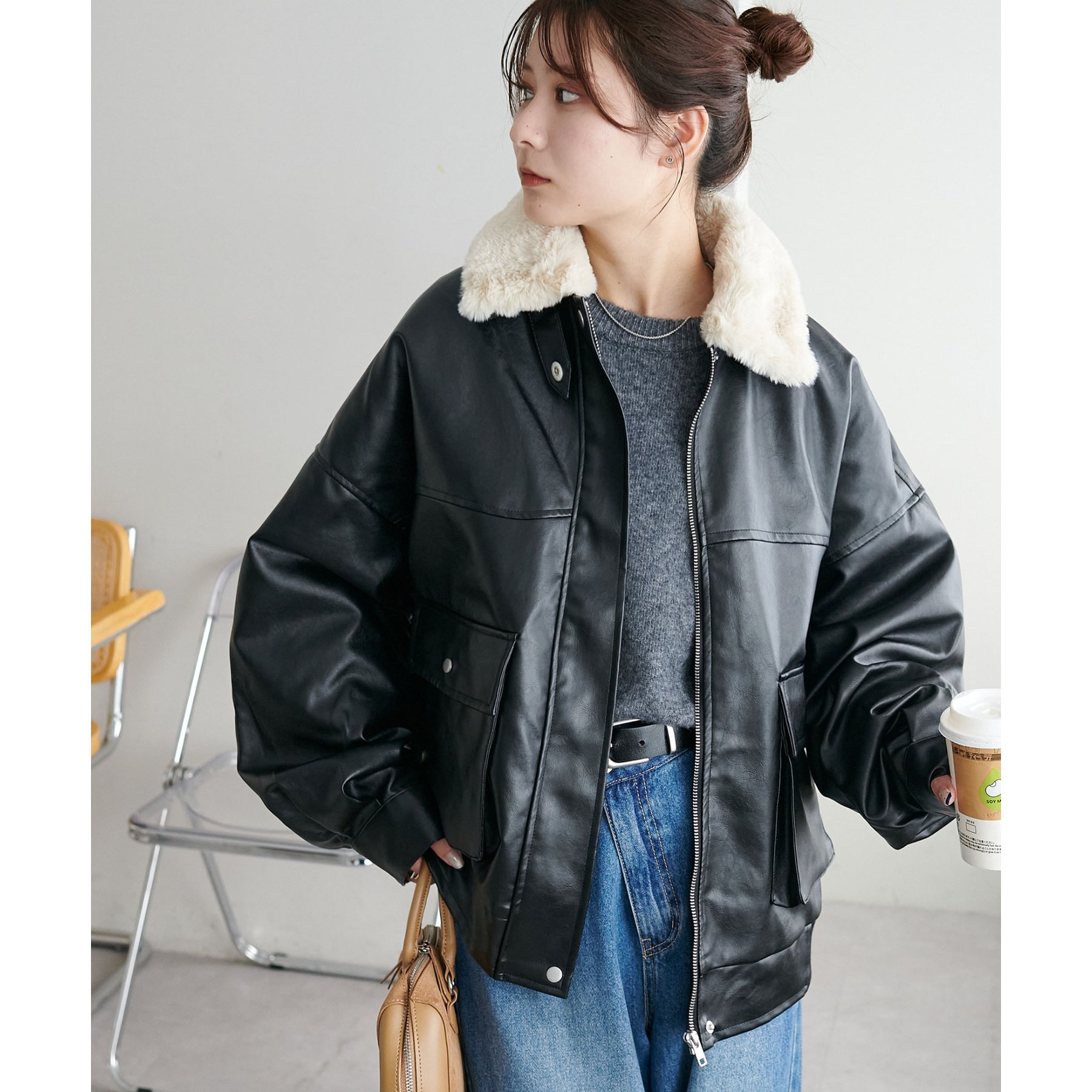 WEB限定】ティペット付レザーブルゾン | ファッション通販サイト NUGU