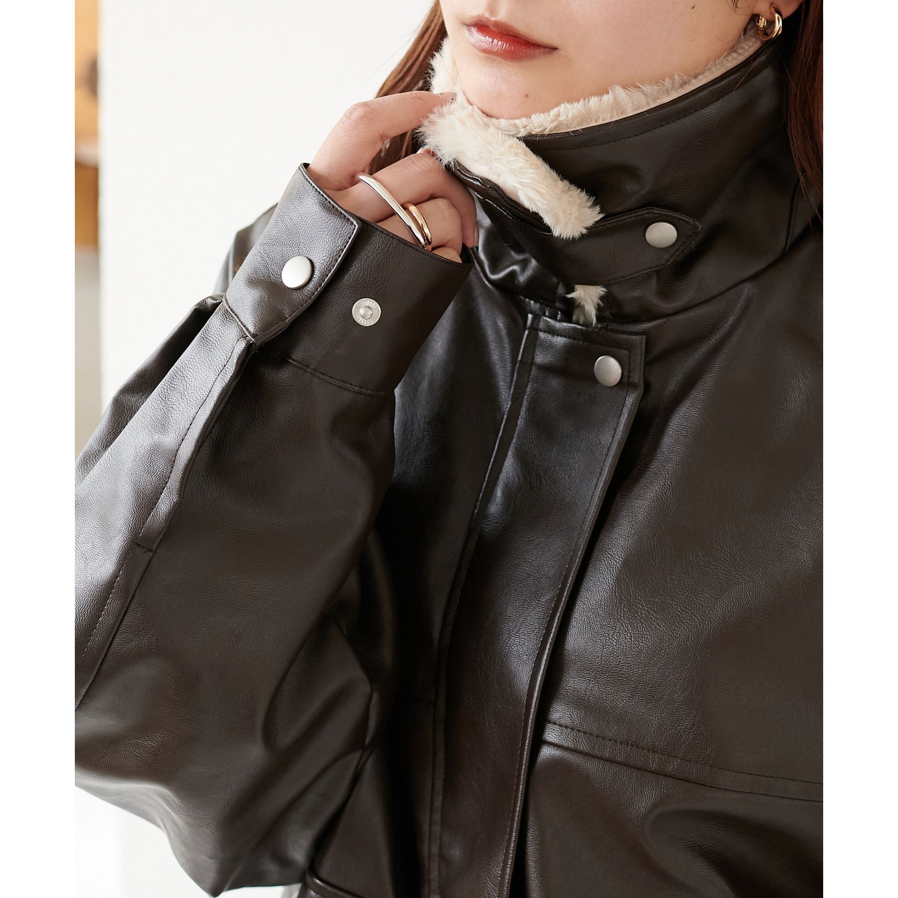 WEB限定】ティペット付レザーブルゾン | ファッション通販サイト NUGU