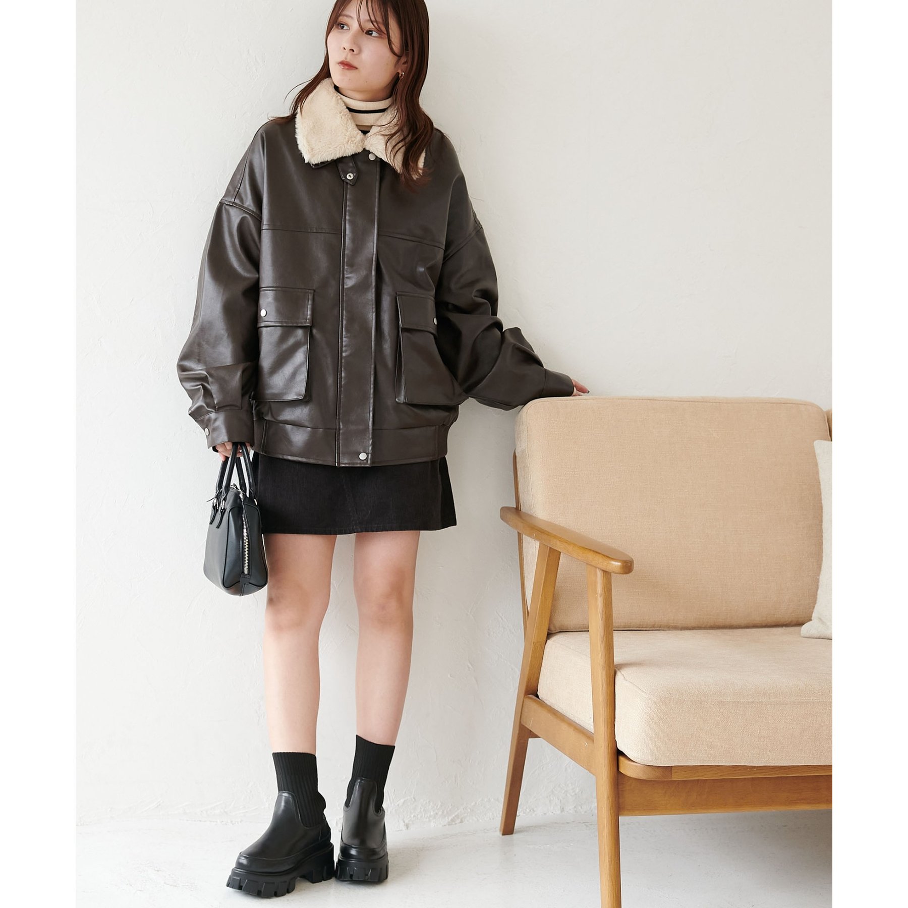 WEB限定】ティペット付レザーブルゾン | ファッション通販サイト NUGU