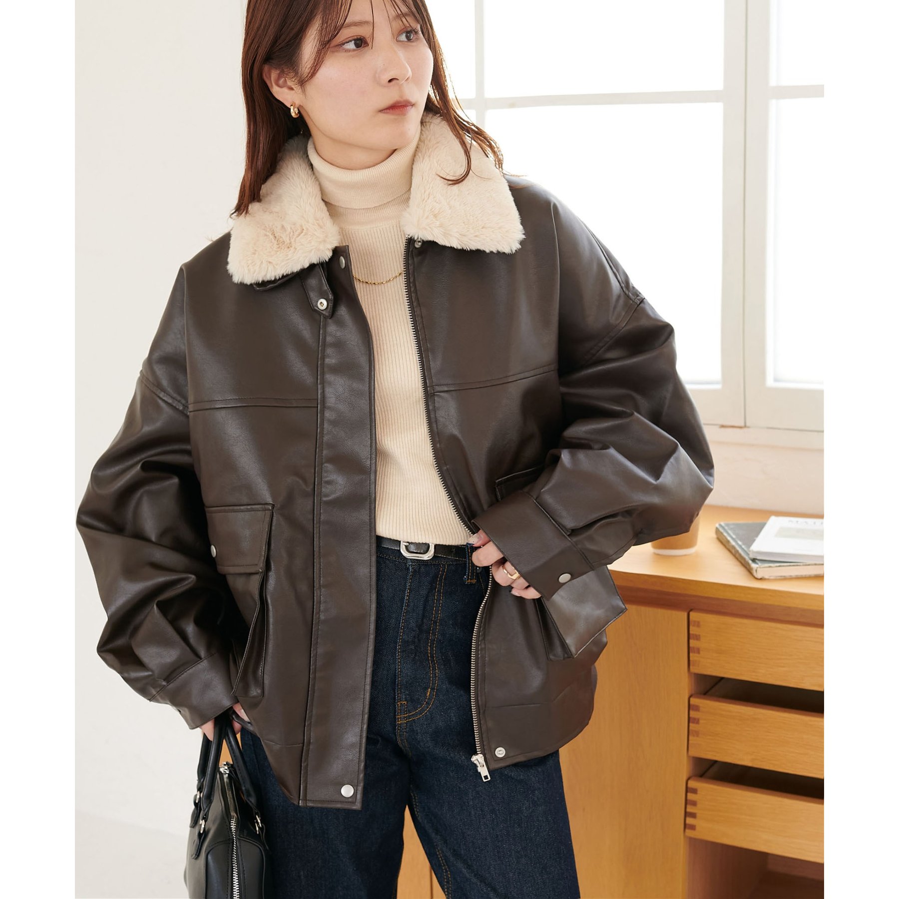 WEB限定】ティペット付レザーブルゾン | ファッション通販サイト NUGU