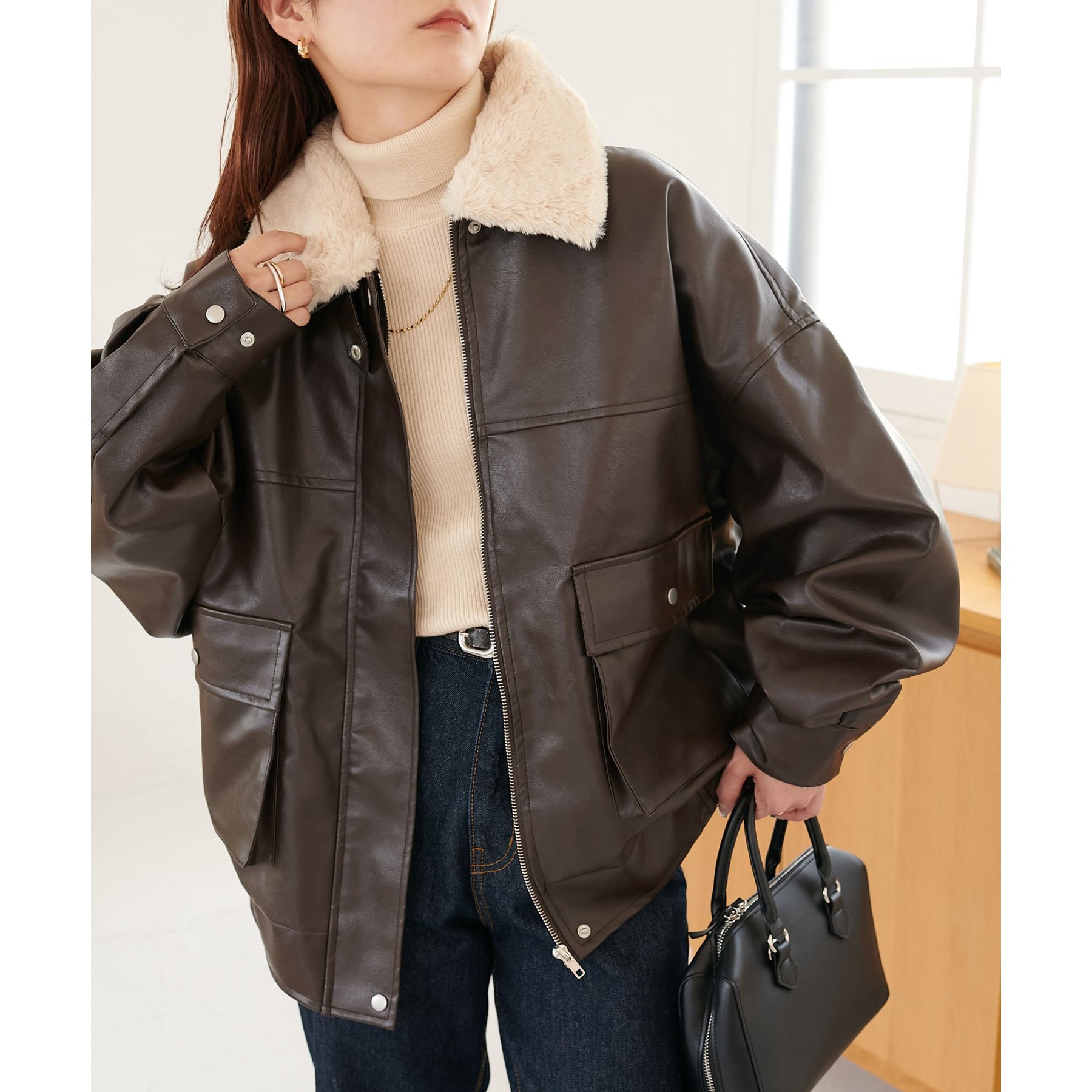 WEB限定】ティペット付レザーブルゾン | ファッション通販サイト NUGU